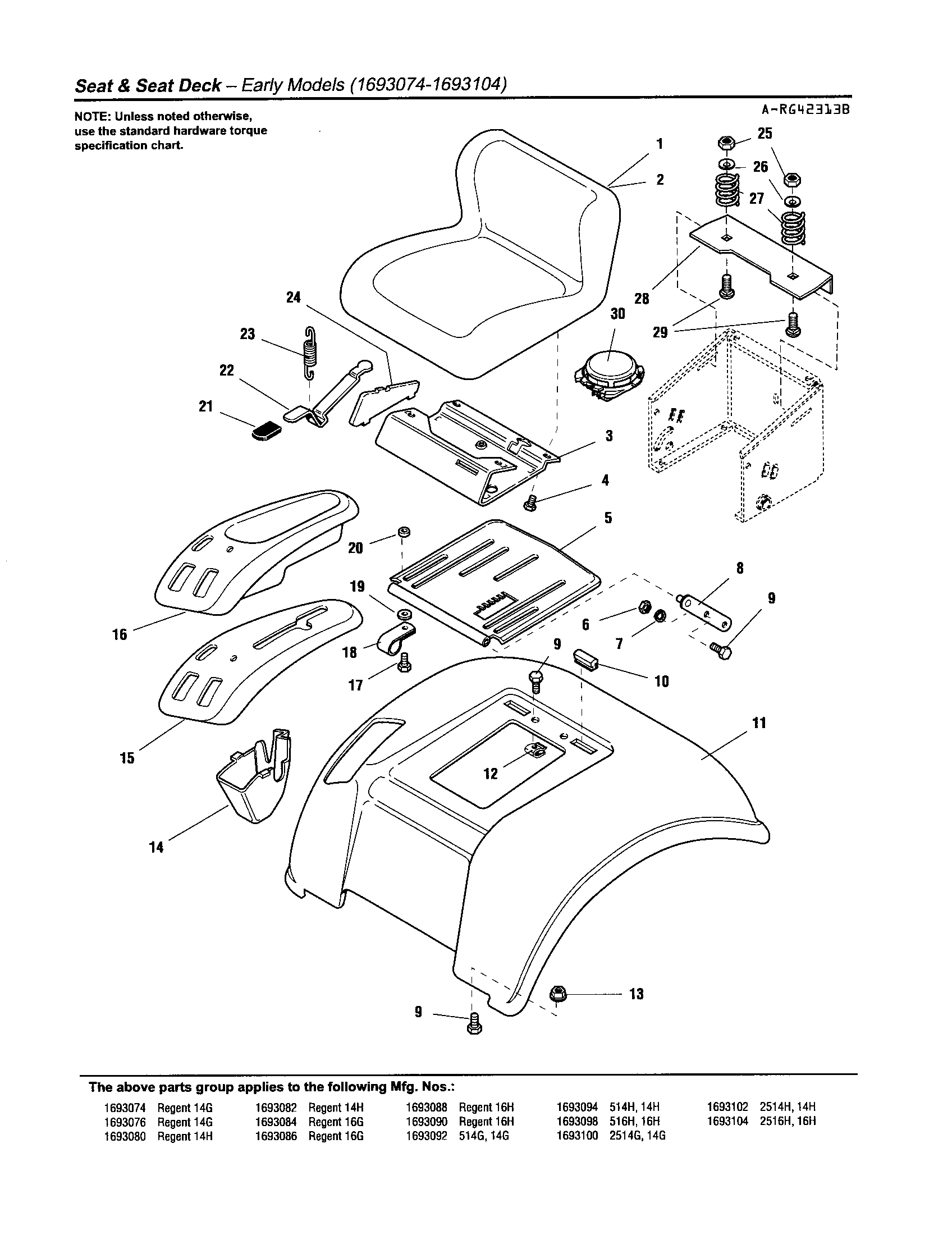 Simplicity 1693074 seat & seat deck (1693074-1693104) diagram