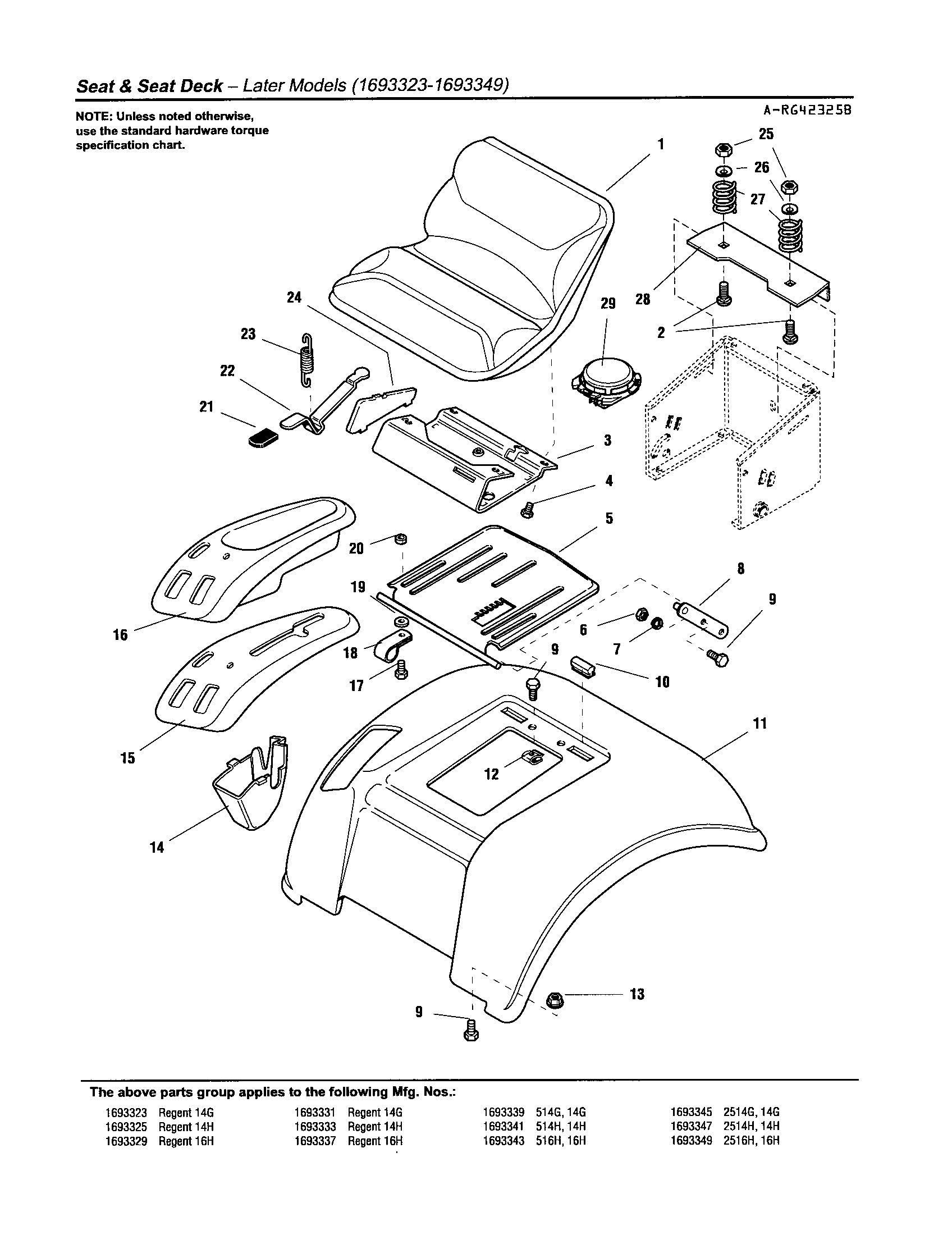 Simplicity 1693074 seat & seat deck (1693323-1693349) diagram