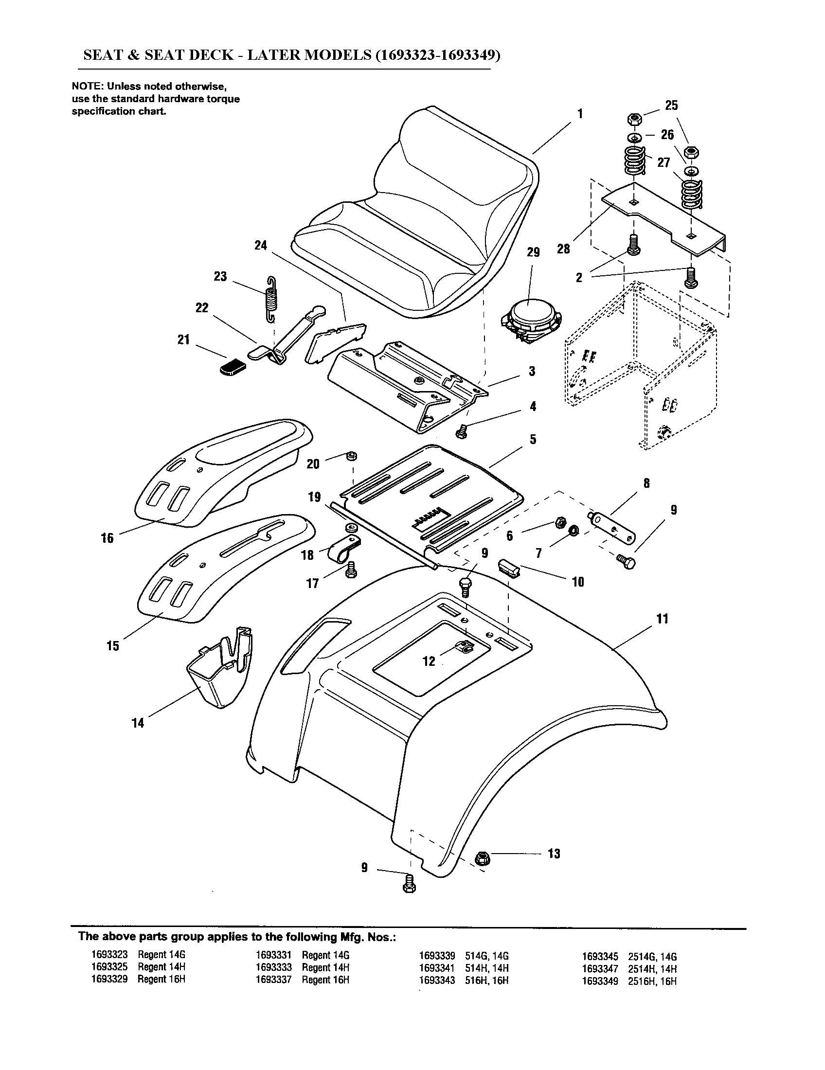 Simplicity 1693082 seat & seat deck (1693323-1693349) diagram