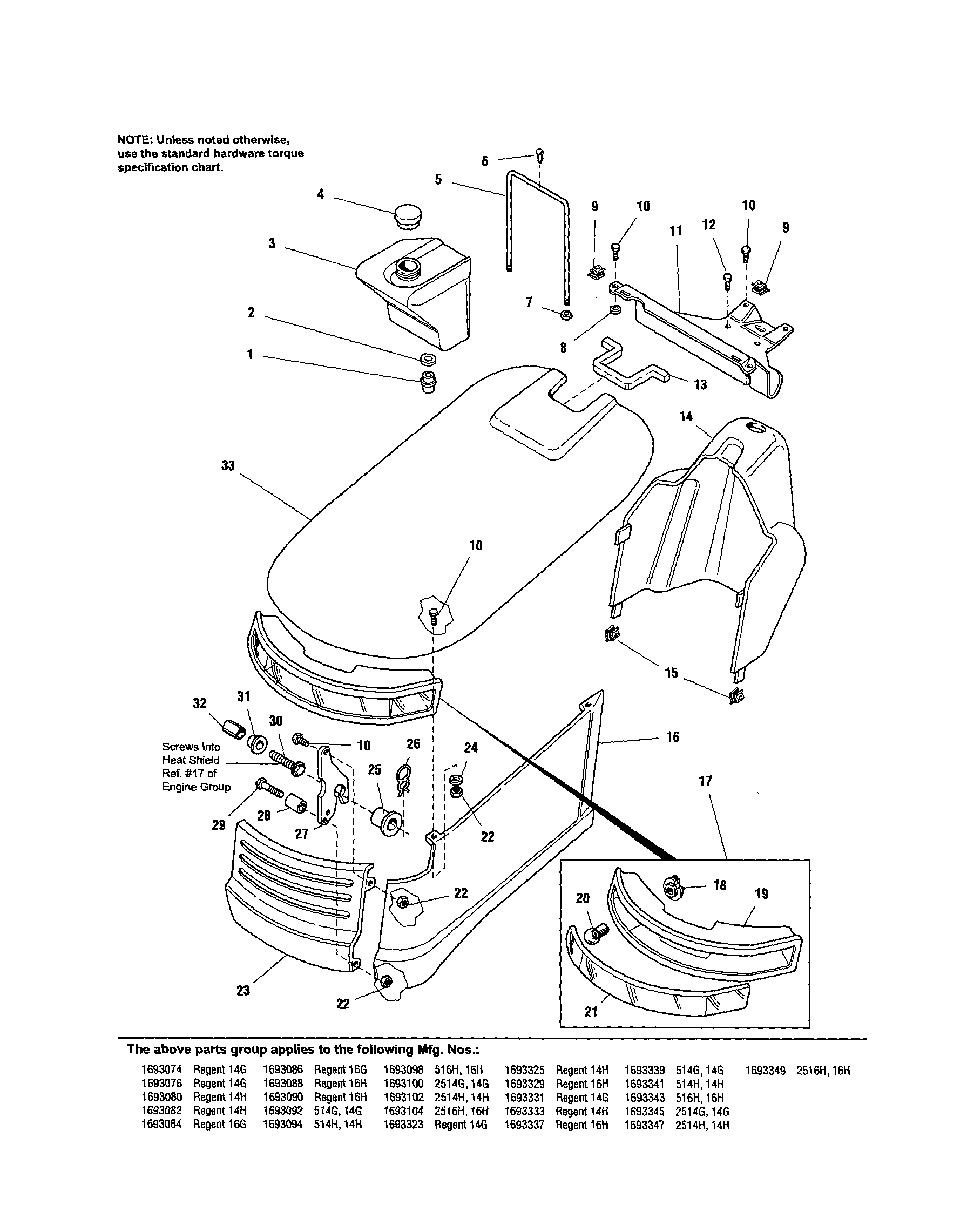 Simplicity 1693086 hood/dash/fuel tank diagram