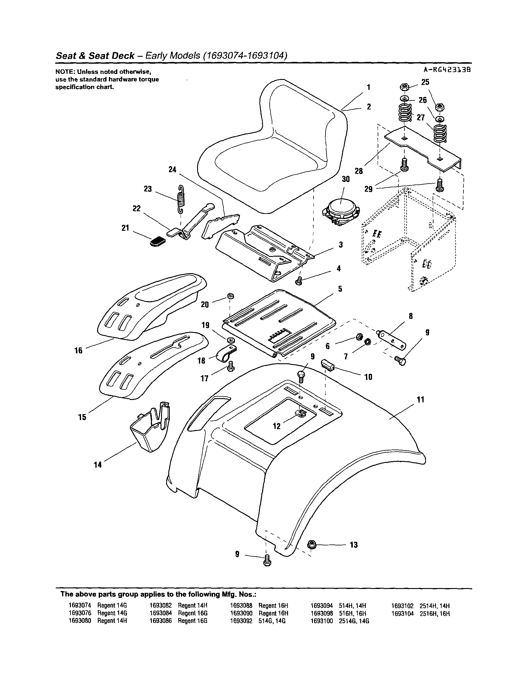 Simplicity 1693086 seat & seat deck (1693074-1693104) diagram