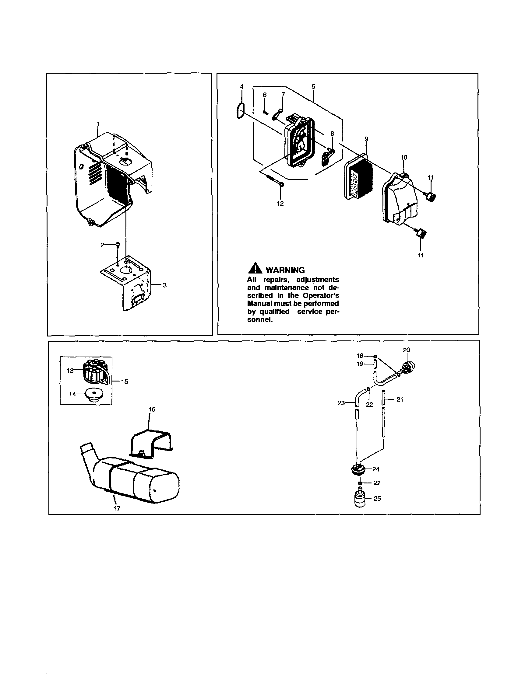 Poulan BP406 shroud/fuel tank/air filter diagram