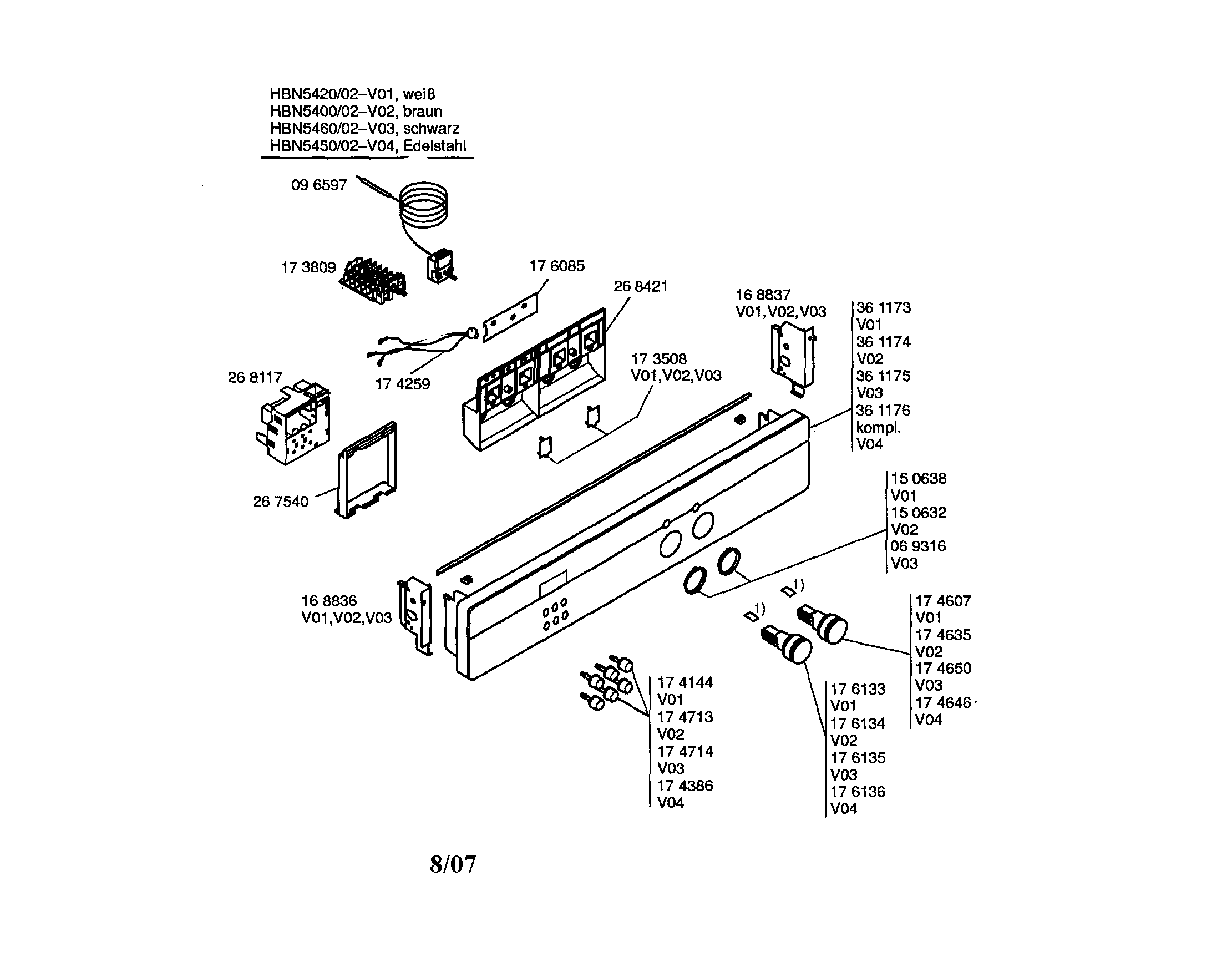Bosch HBN5420/02 fascia panel diagram