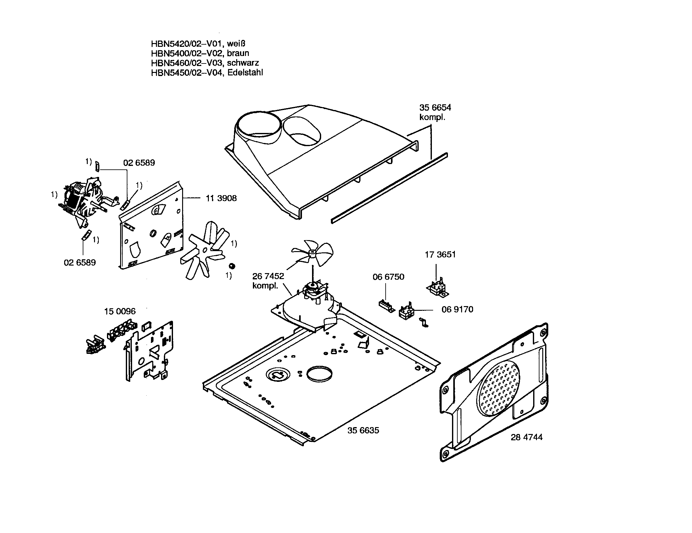 Bosch HBN5450SK/02 fan motor/air channel diagram