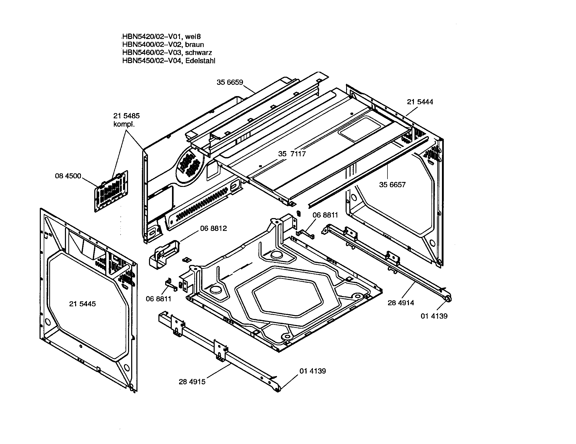 Bosch HBN5450SK/02 side panels/upper case diagram