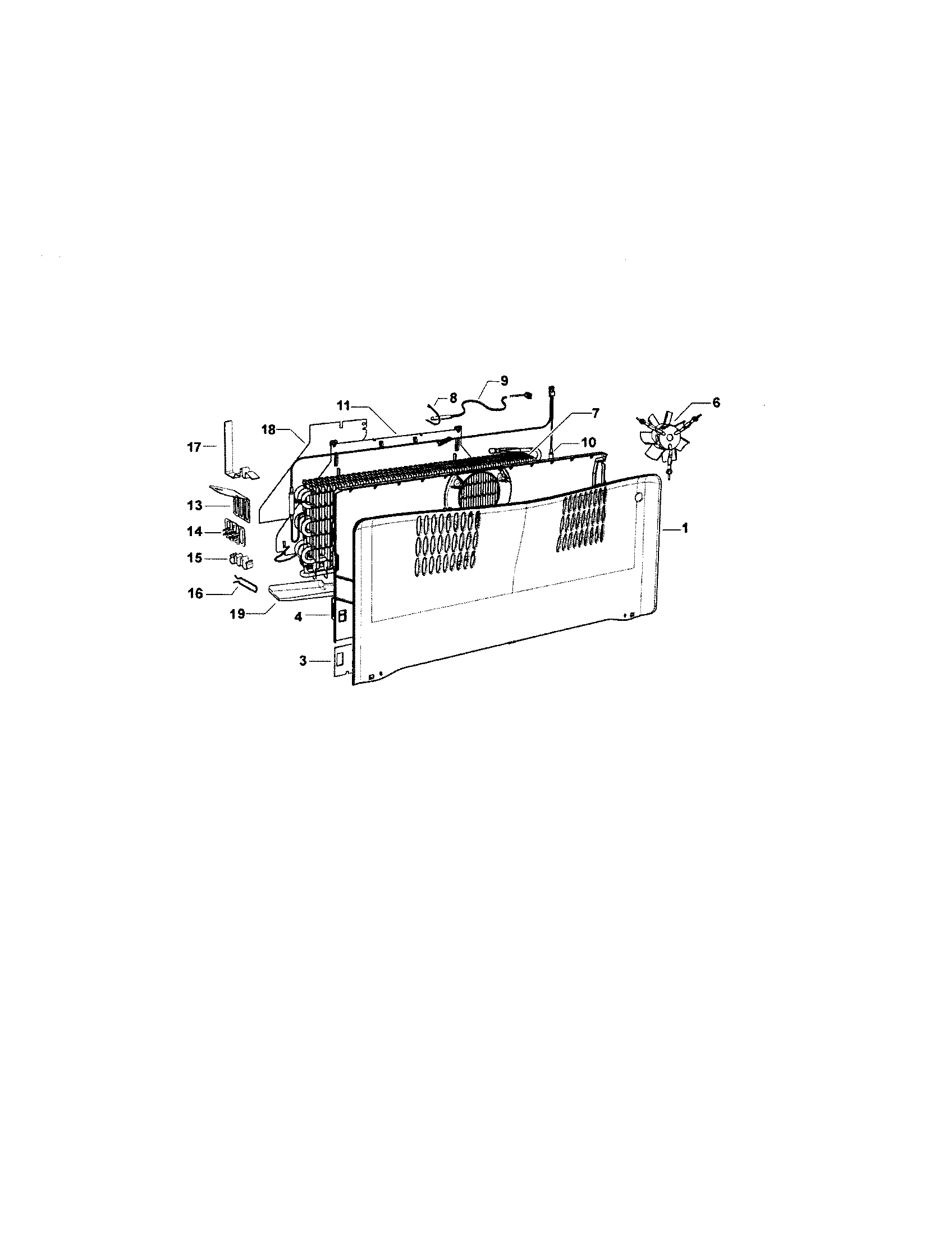 Fisher & Paykel E522BLX-21640F fan/covers/evaporator diagram