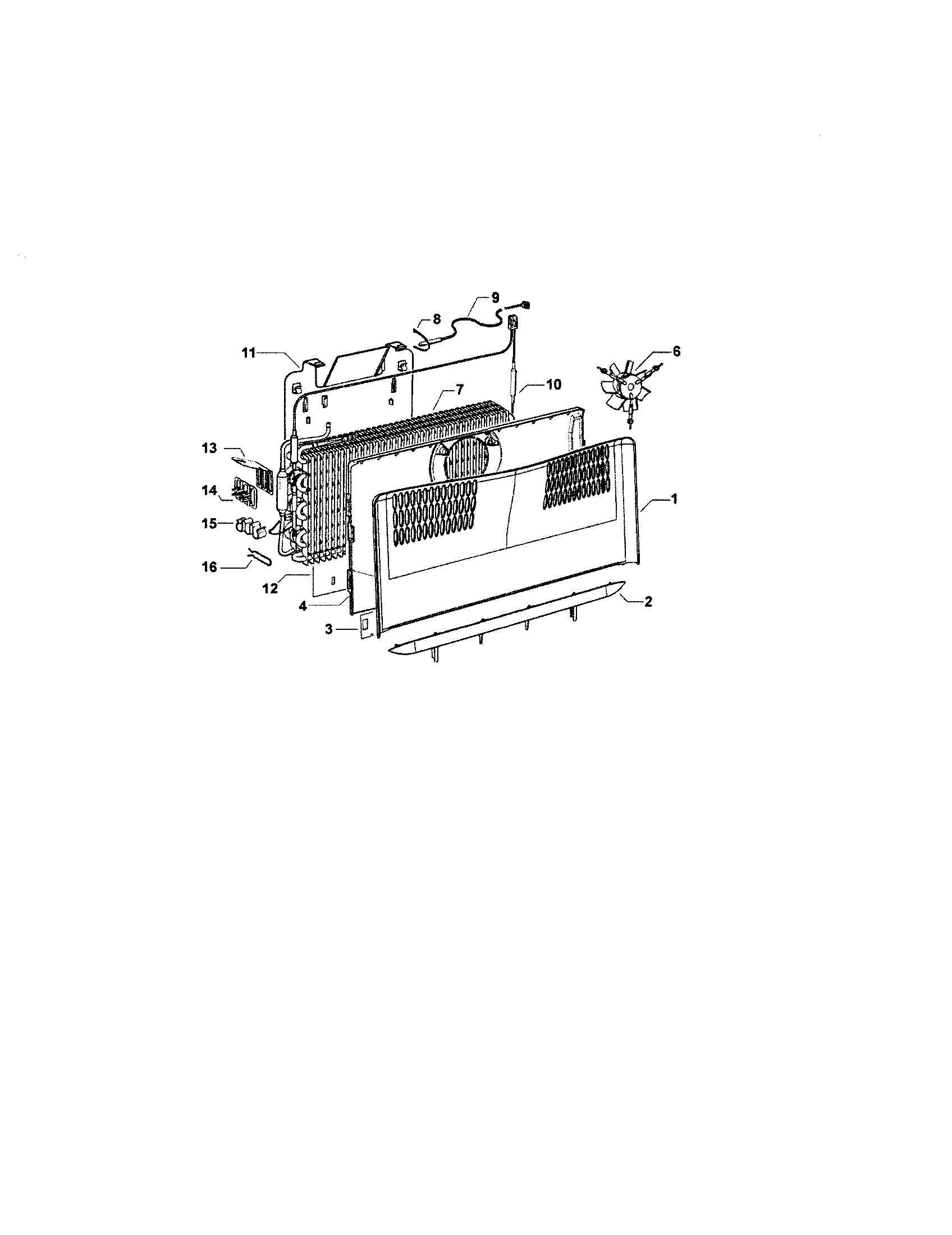Fisher & Paykel E521TLM-21694A fan/covers/evaporator diagram