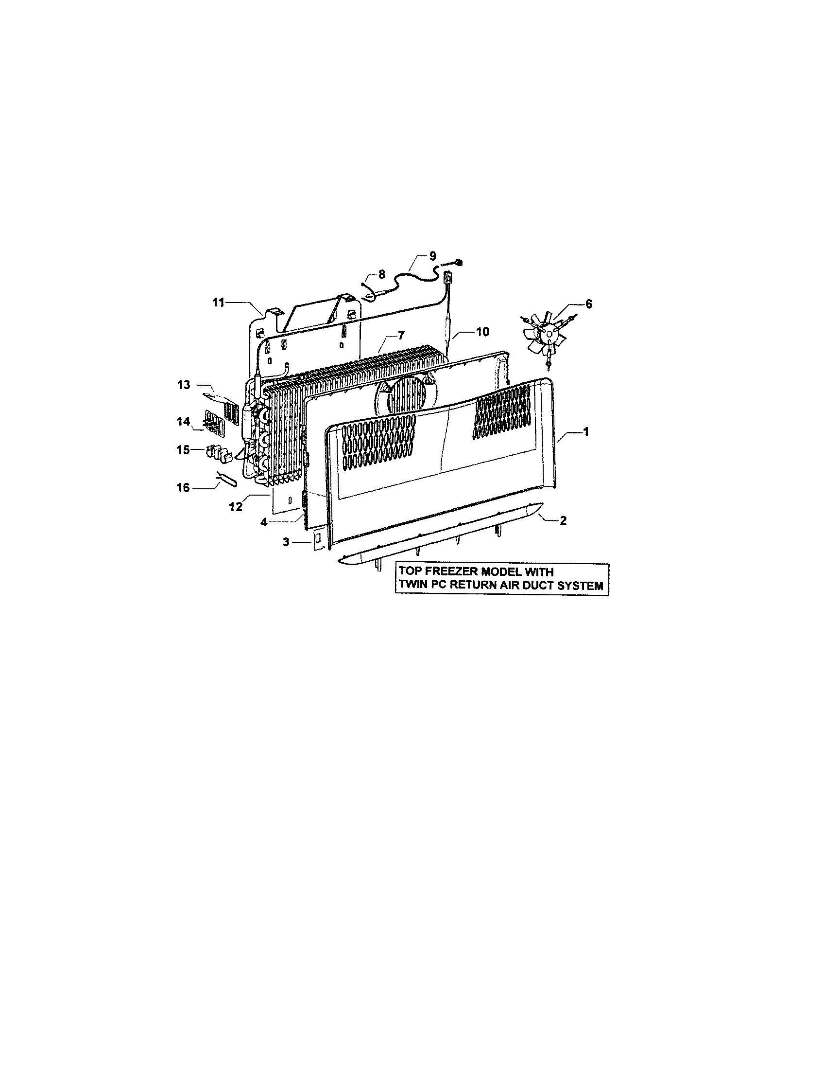Fisher & Paykel E521TLX-21696A fan/covers/evaporator diagram