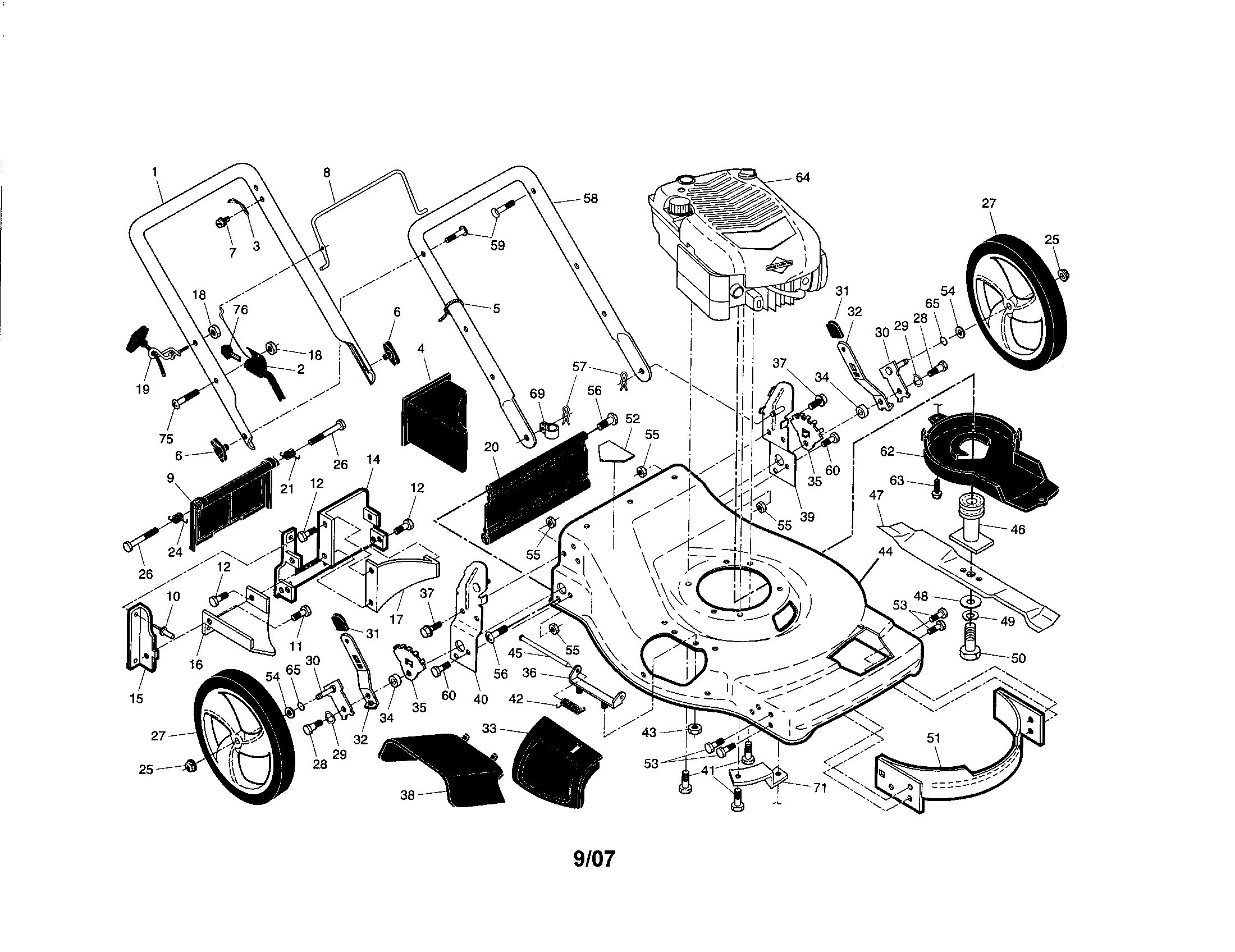 Craftsman 917371664 engine/housing/handle diagram