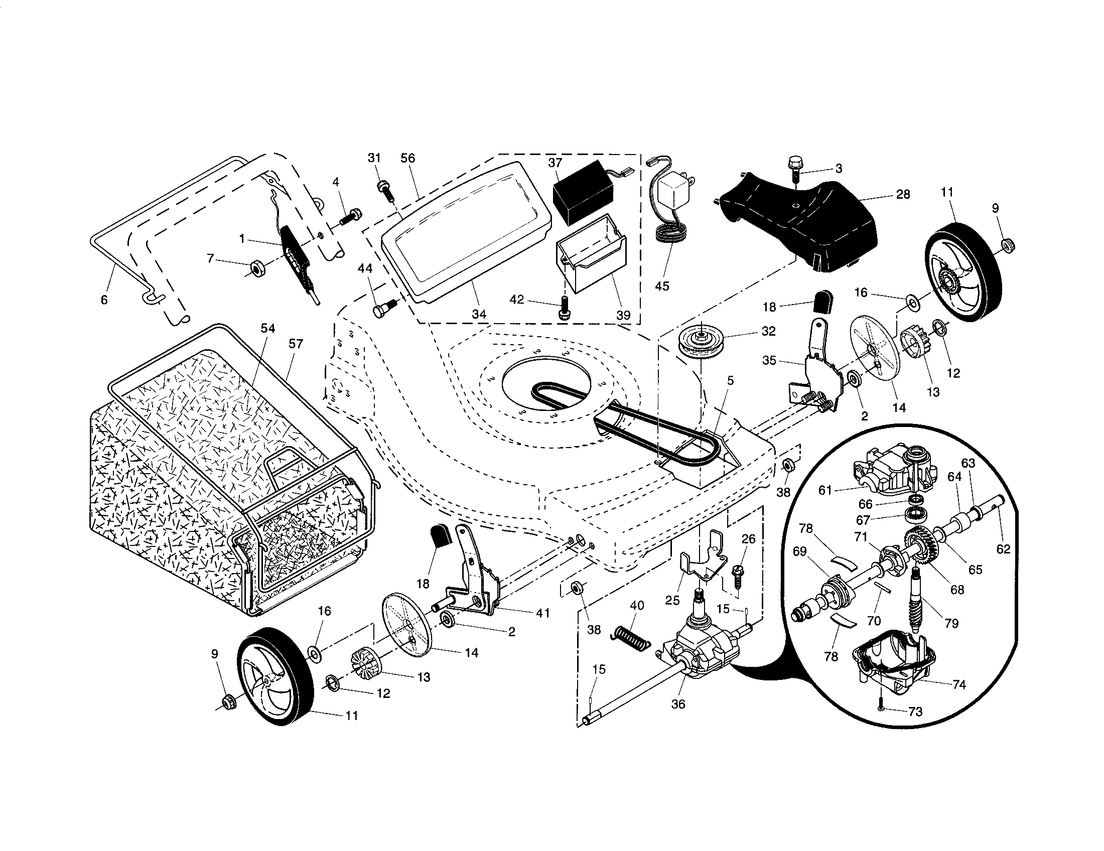 Craftsman 917371664 drive control/gear case/wheels diagram