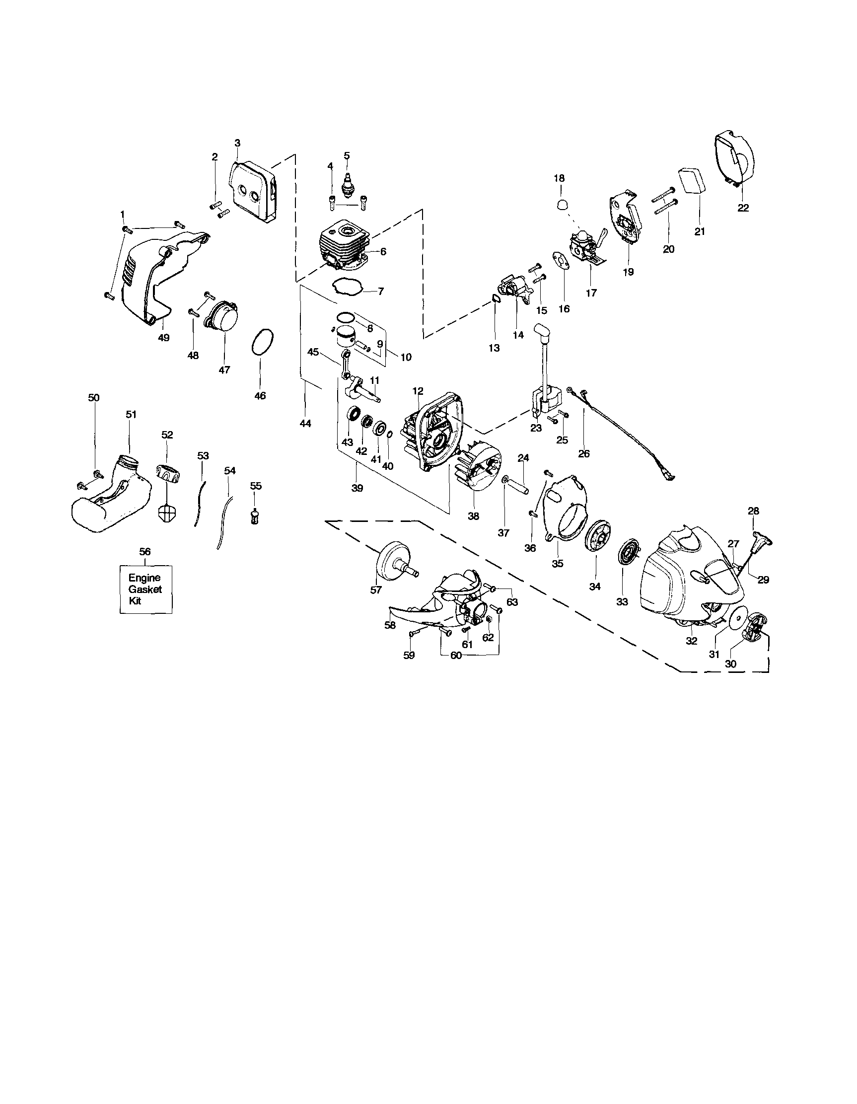 Poulan SM705 cylinder/crankshaft/crankcase diagram