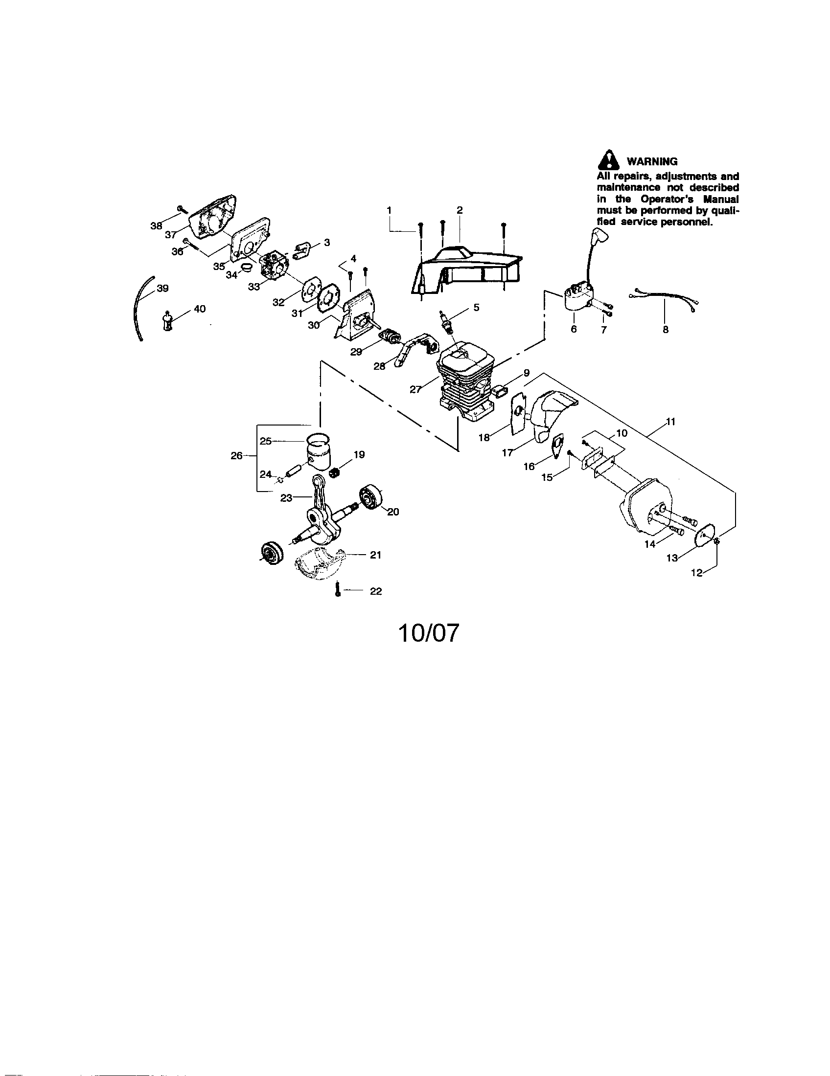 Craftsman 358350210 cylinder/crankshaft/crankcase diagram