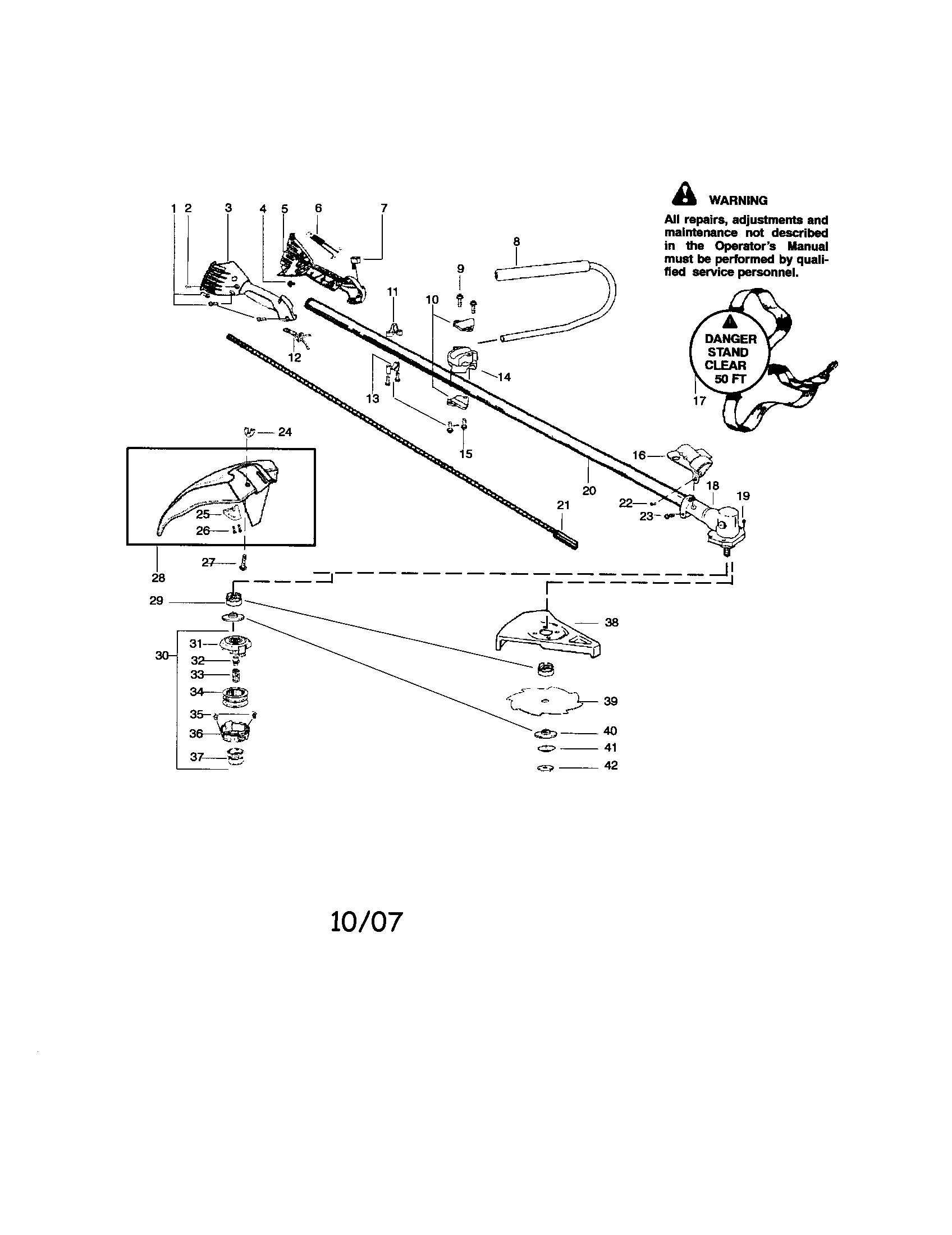 Craftsman 358795811 driveshaft/handle/shield diagram