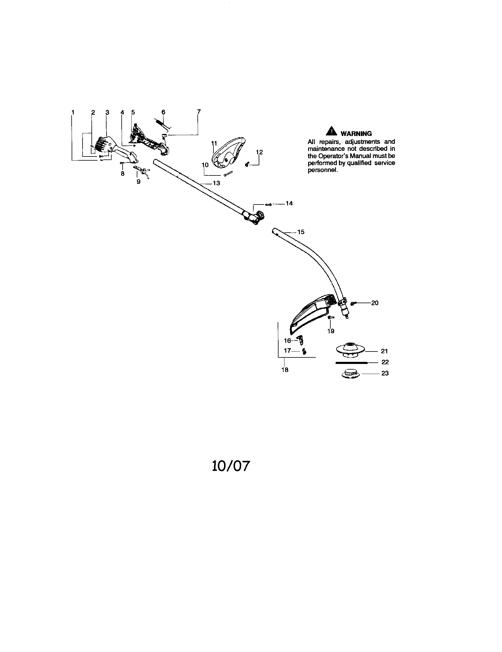Craftsman 358791041 driveshaft/shield/handle diagram