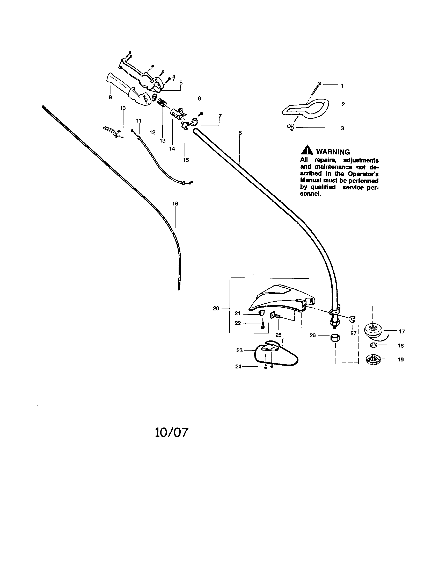 Weed Eater TE400CXL TYPE 5 driveshaft/shield/handle diagram