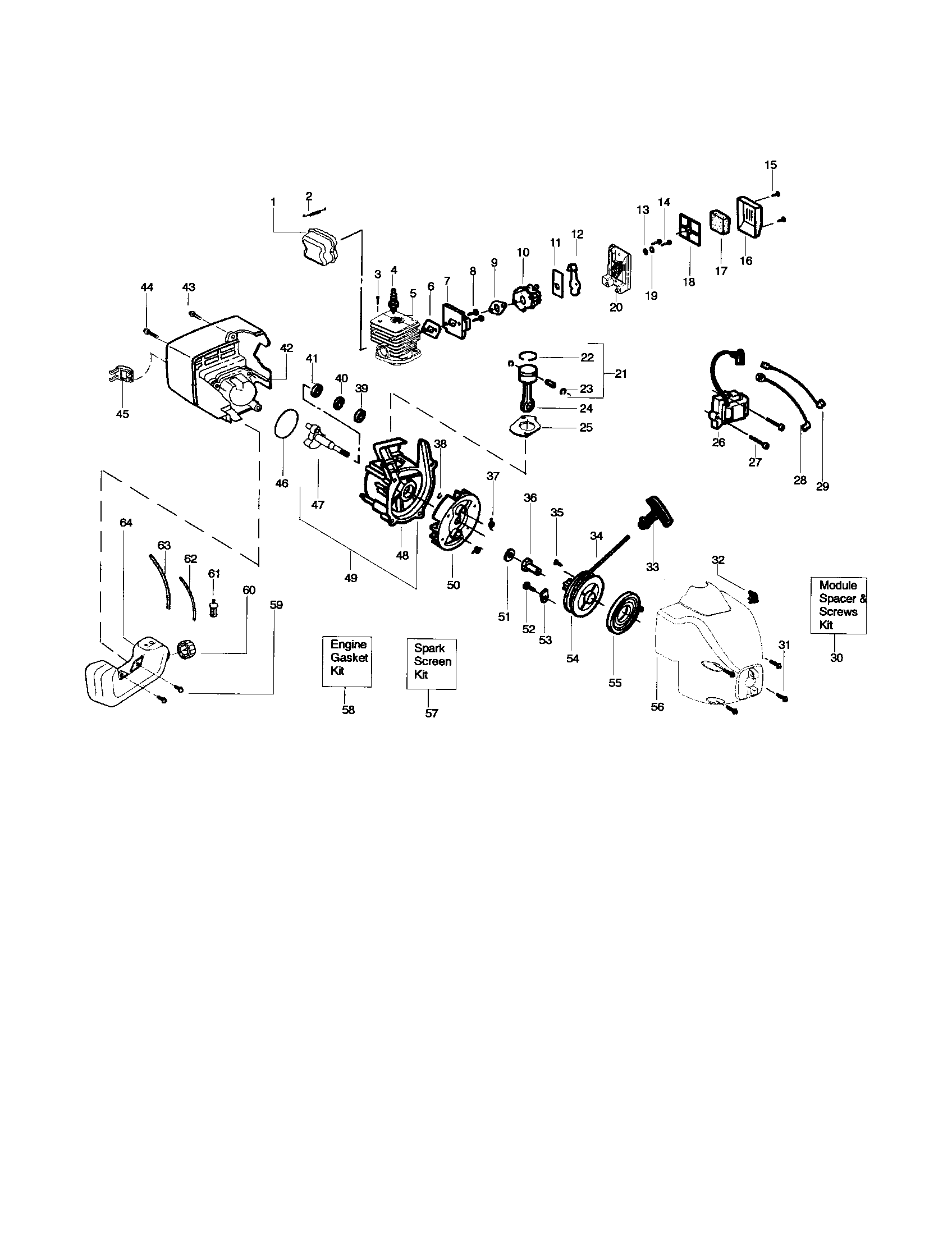 Weed Eater TE400CXL TYPE 5 cylinder/crankshaft/crankcase diagram