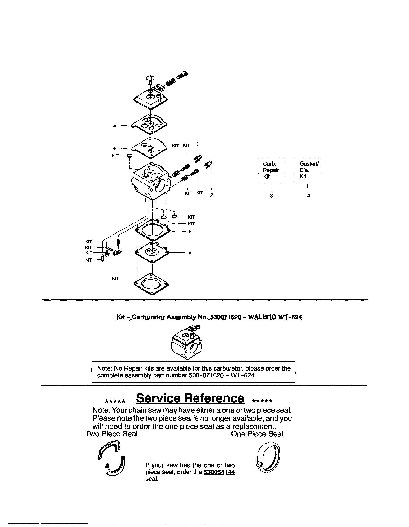 Poulan 2075C TYPE 1, 2, 3, 4 carburetor/service reference diagram