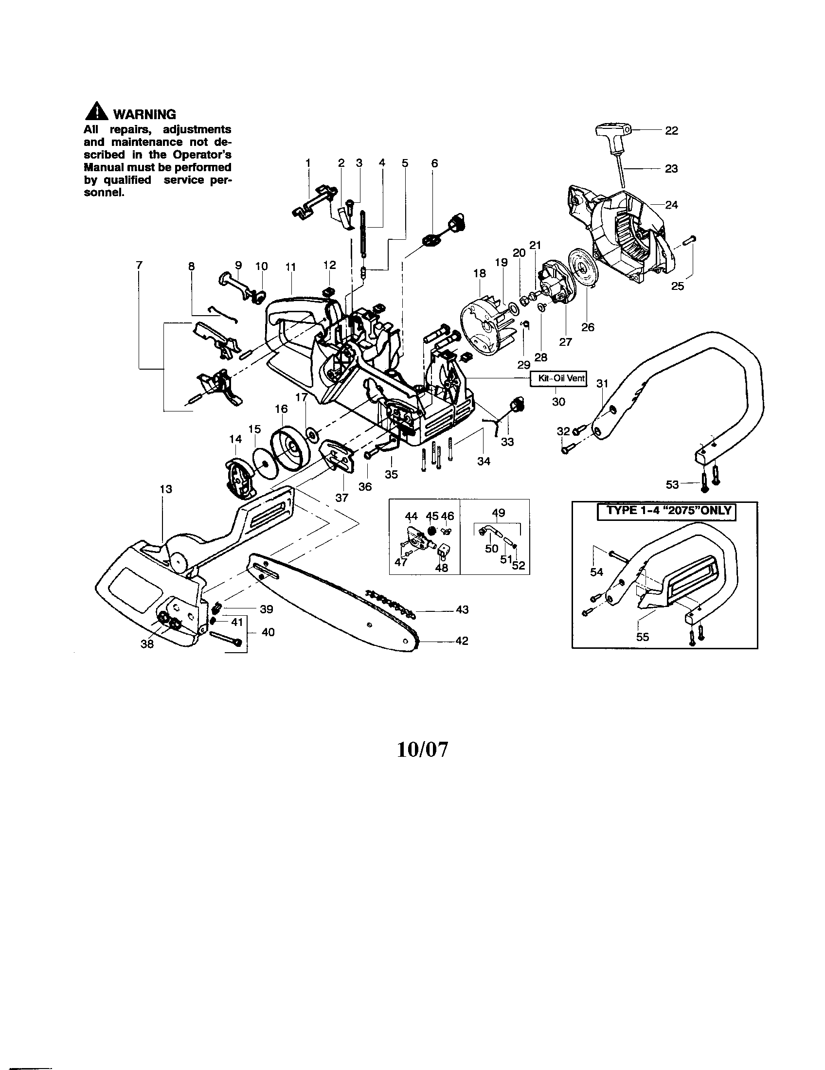 Poulan 2075 TYPE 5 chassis/bar/handle diagram