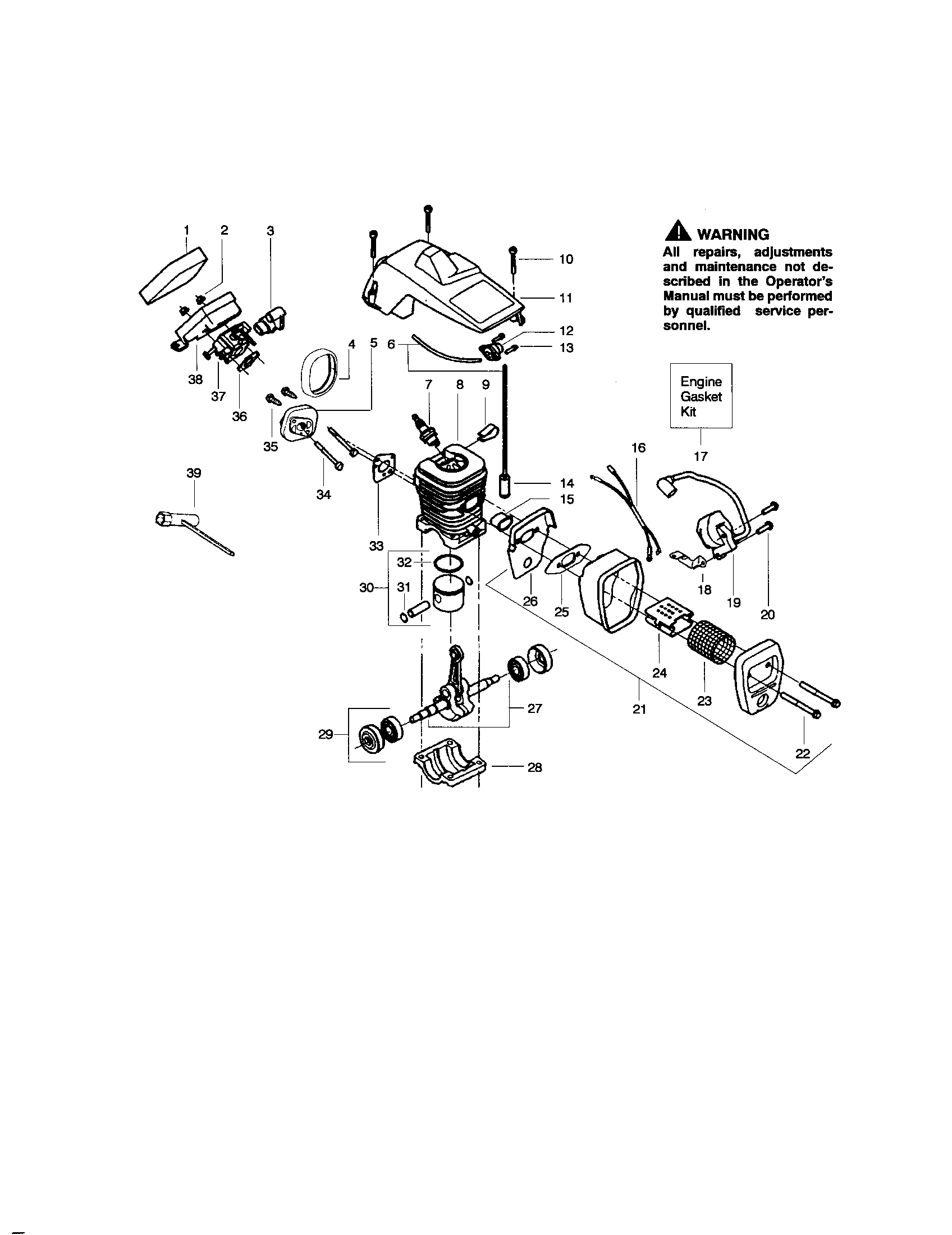 Poulan 2075 TYPE 5 cylinder/shield/crankshaft diagram