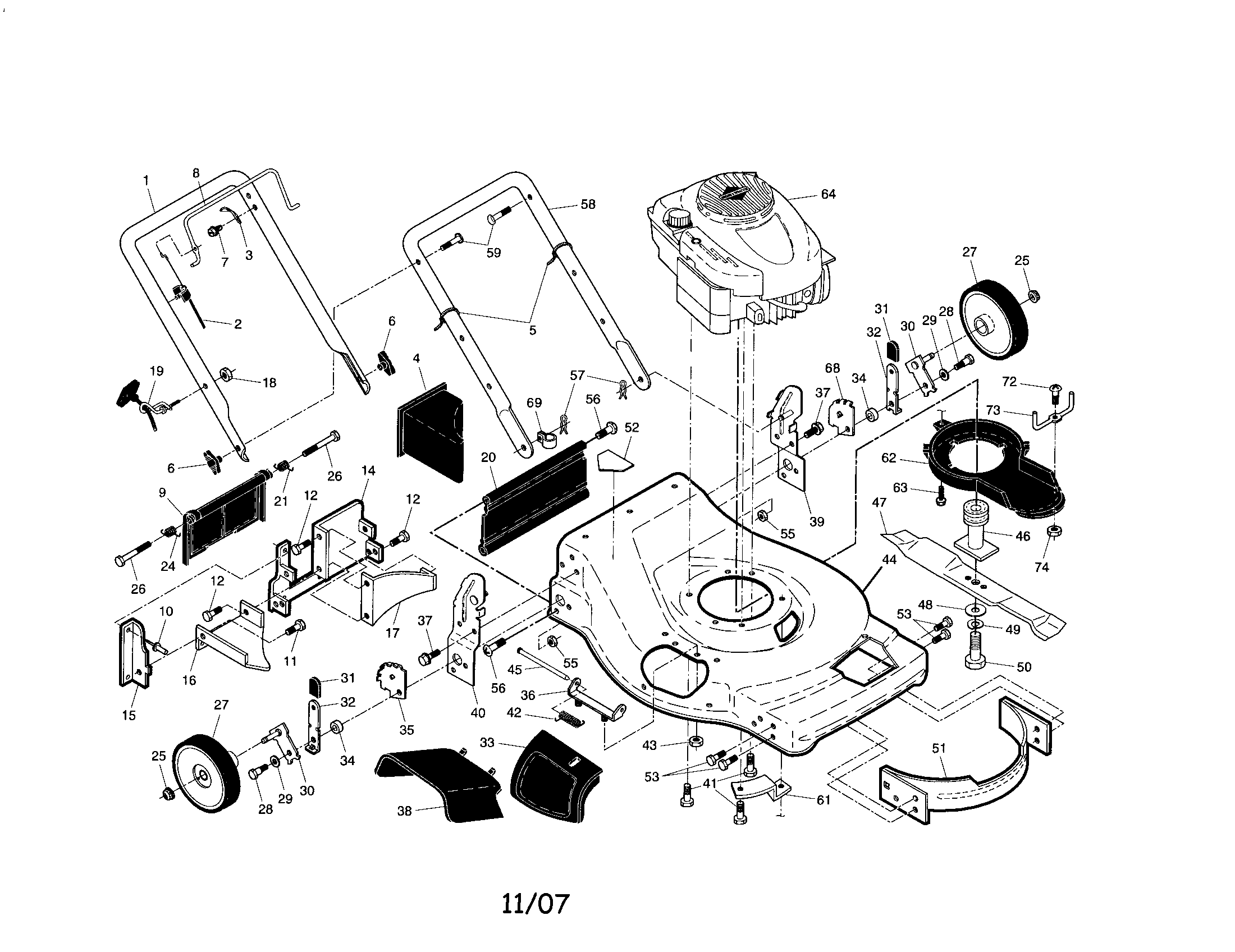 Craftsman 917376720 engine/housing/handle diagram