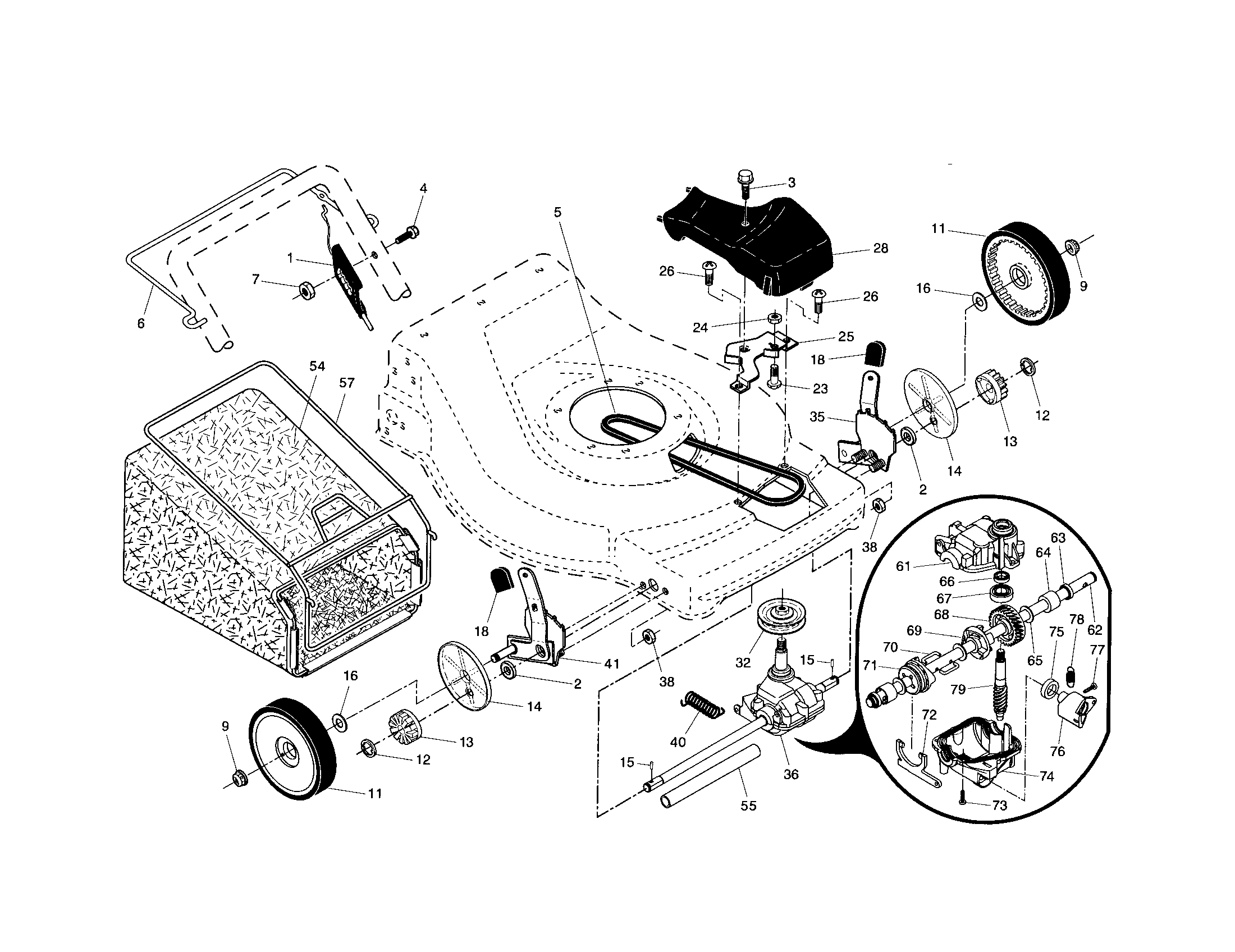 Craftsman 917376720 drive control/gear case/wheels diagram