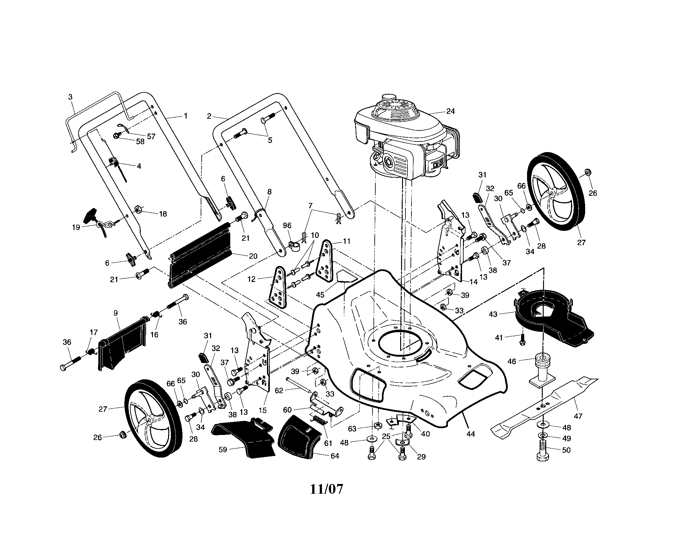 Craftsman 917376784 engine/housing/handle diagram