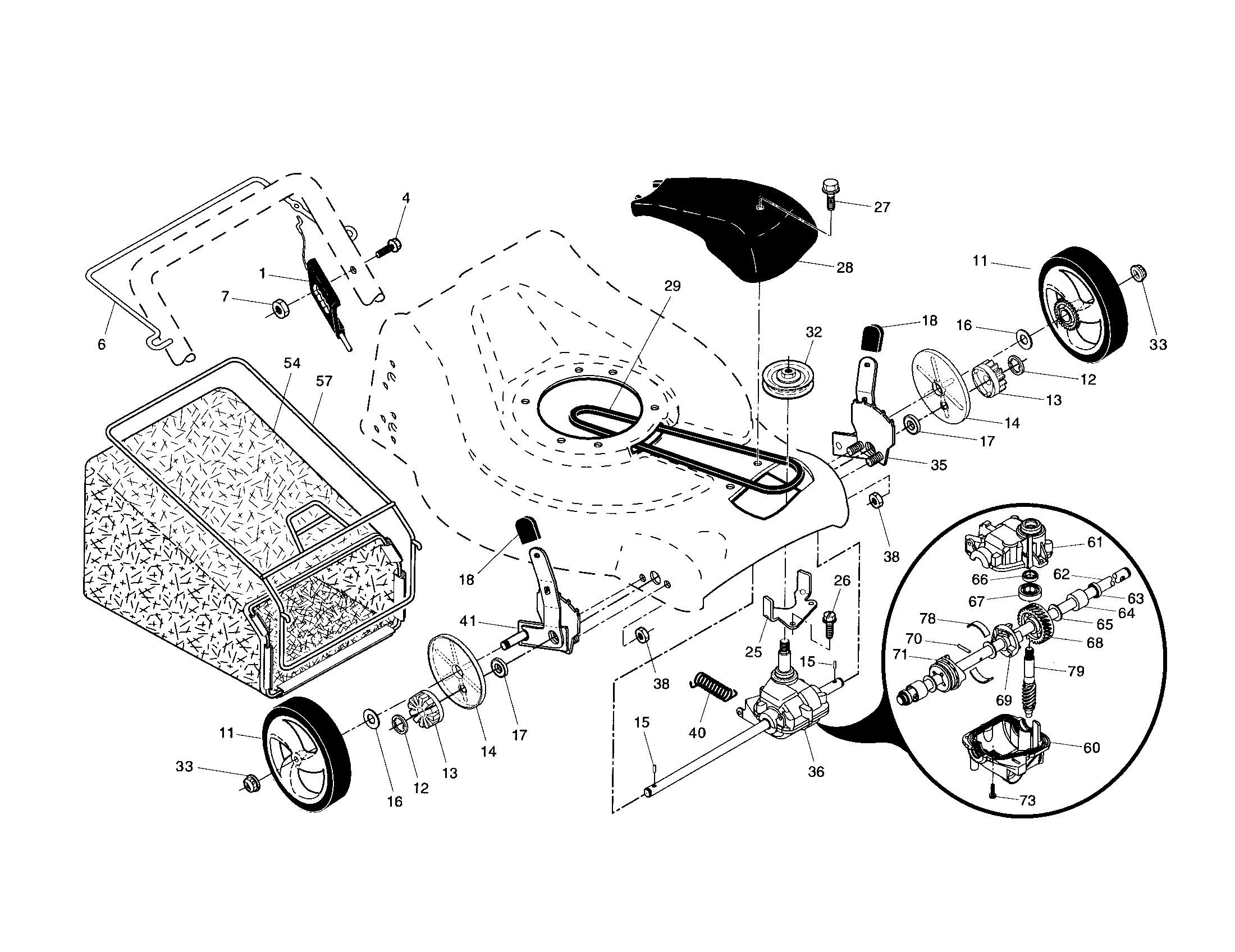 Craftsman 917376784 drive control/gear case/wheels diagram