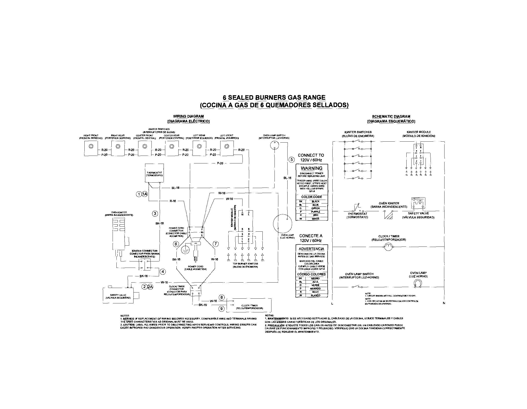 Sunbeam SNS3GMNSA wirind diagram-6 burners diagram