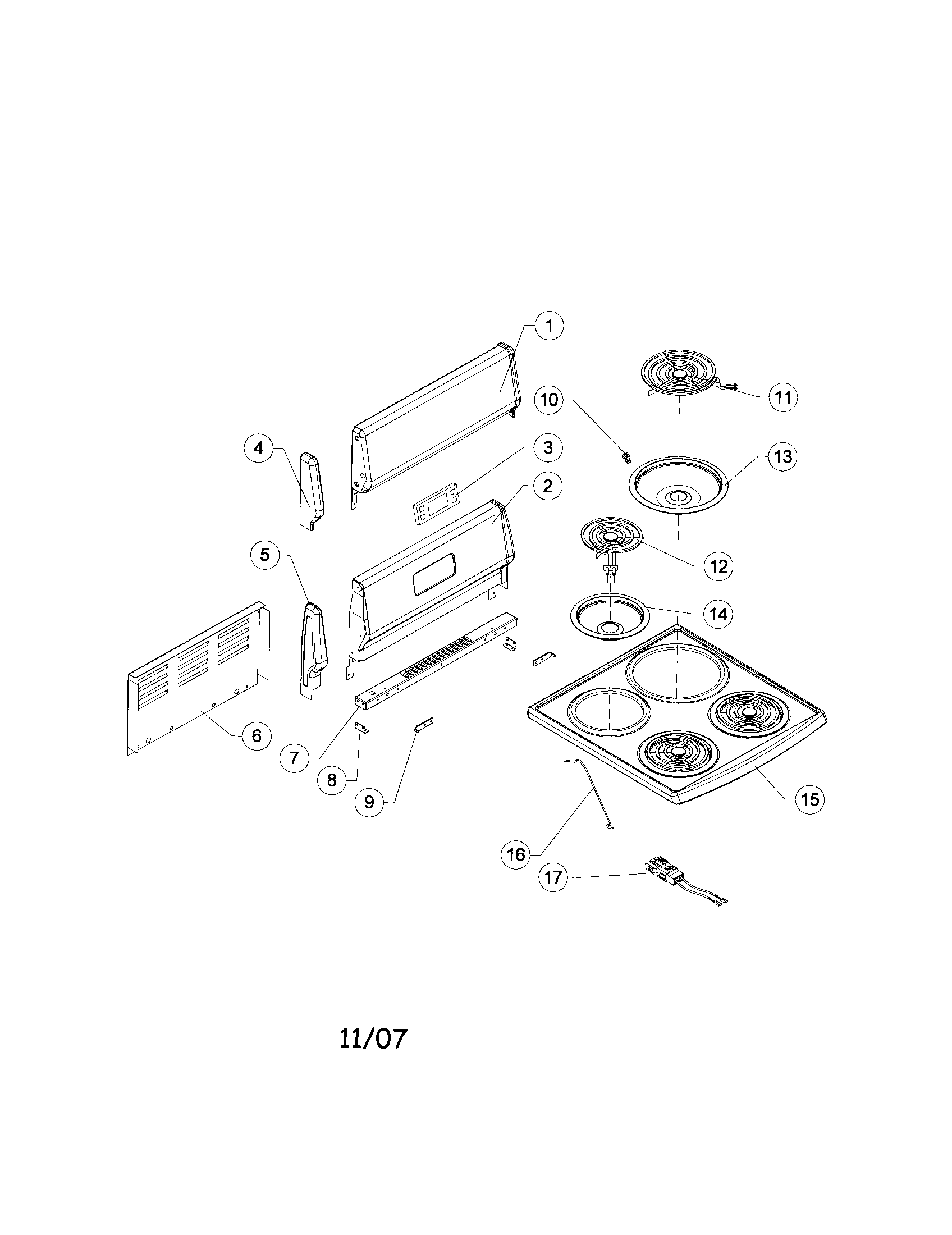 Sunbeam SNS2EMNCA cooktop and backguard diagram