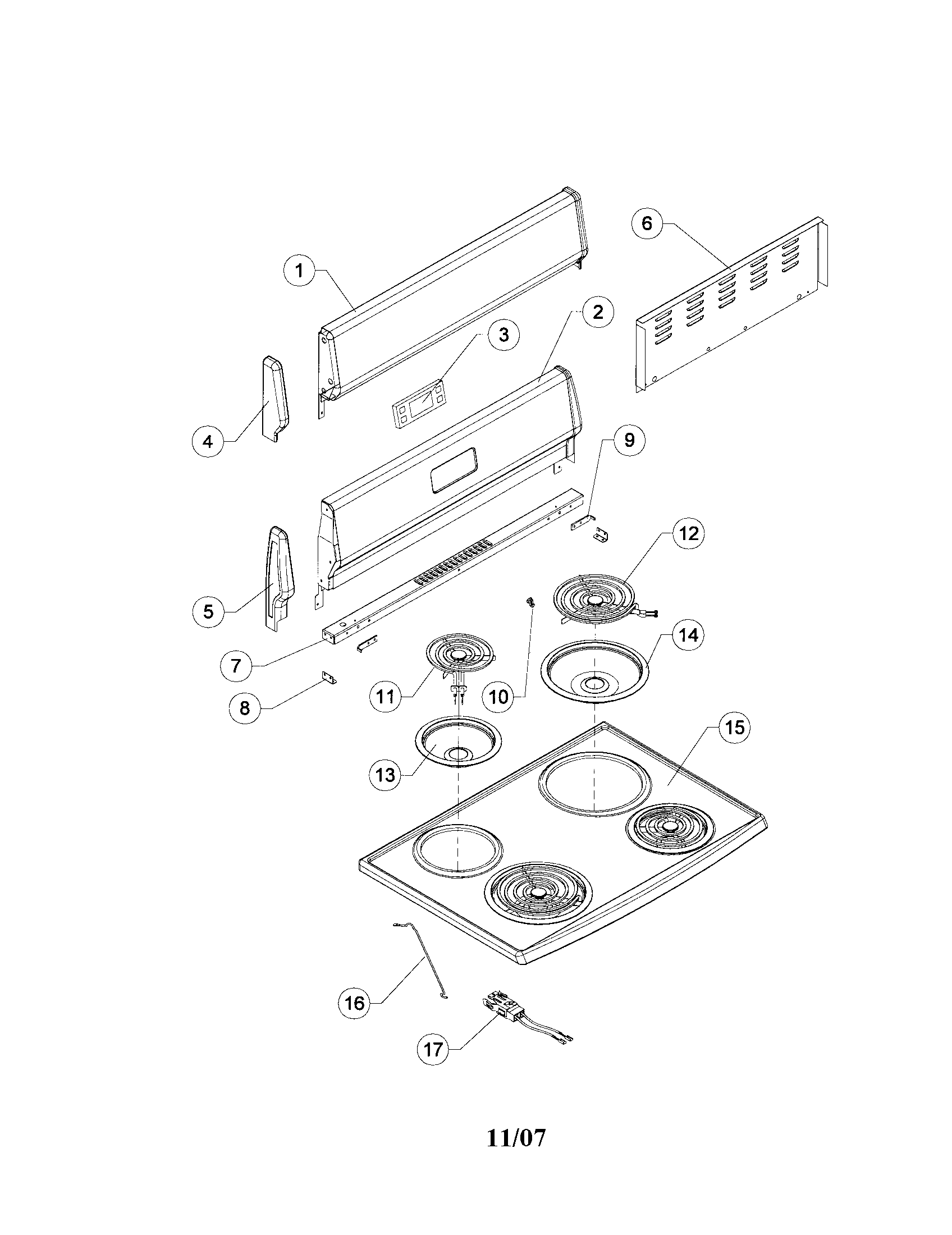 Sunbeam SNS3EMLCA cooktop and backguard diagram
