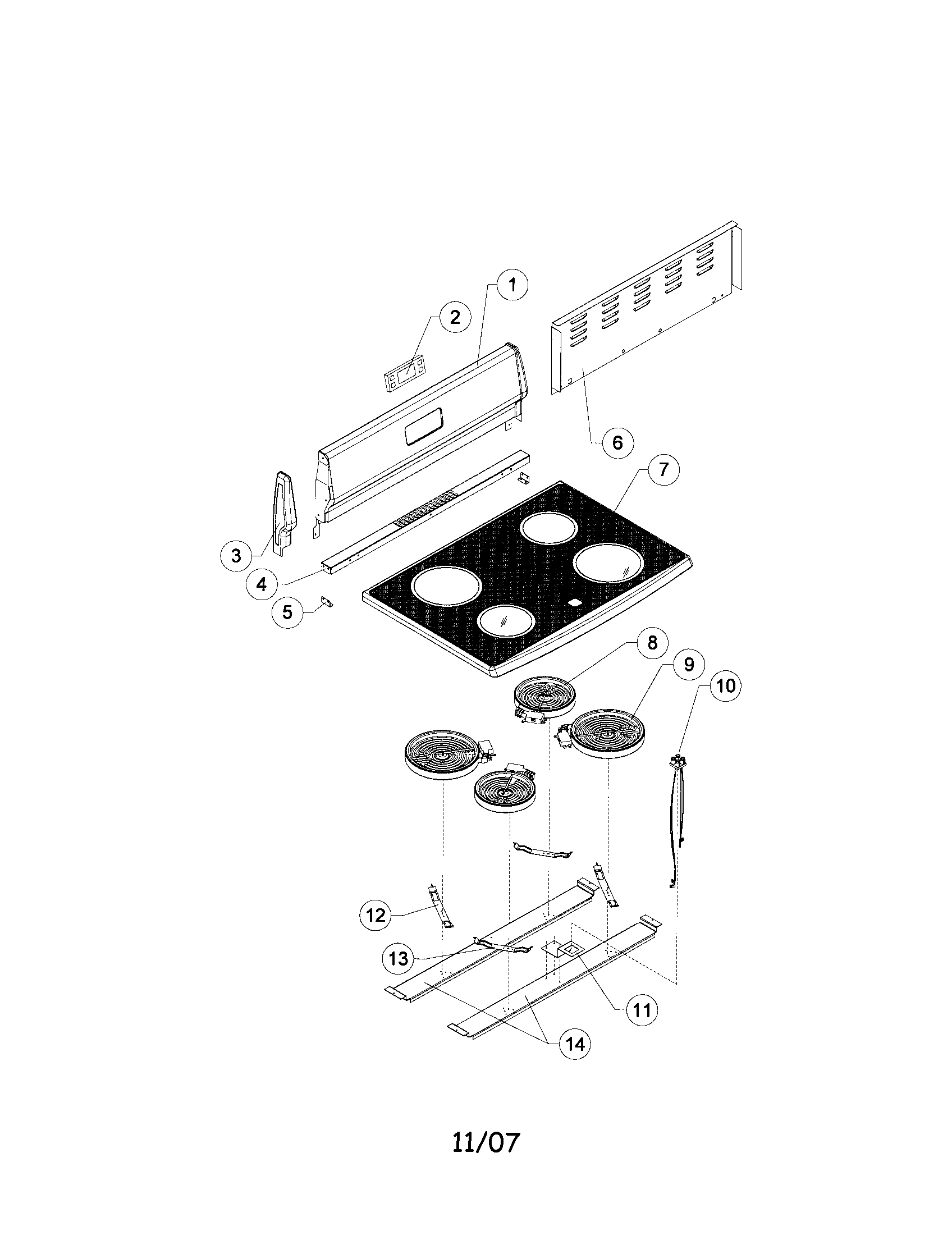 Sunbeam SNS3EMLXA cooktop and backguard diagram