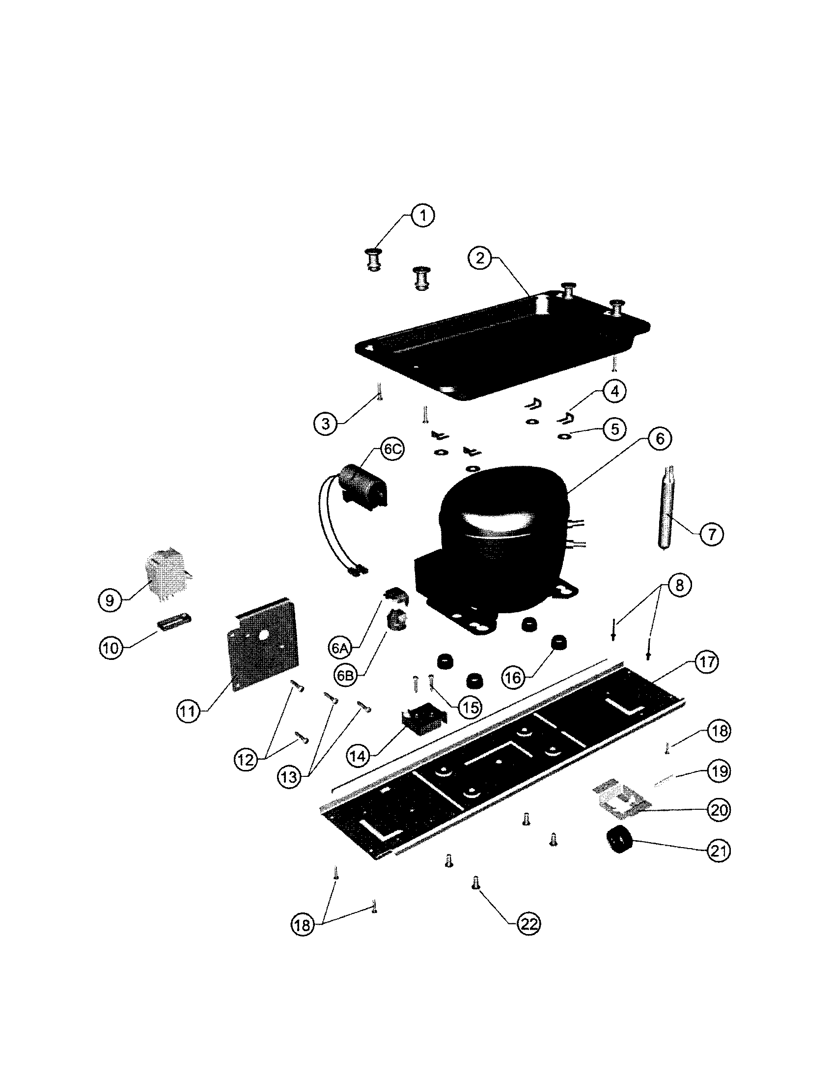 Sunbeam SNR14TFPA compressor and support diagram