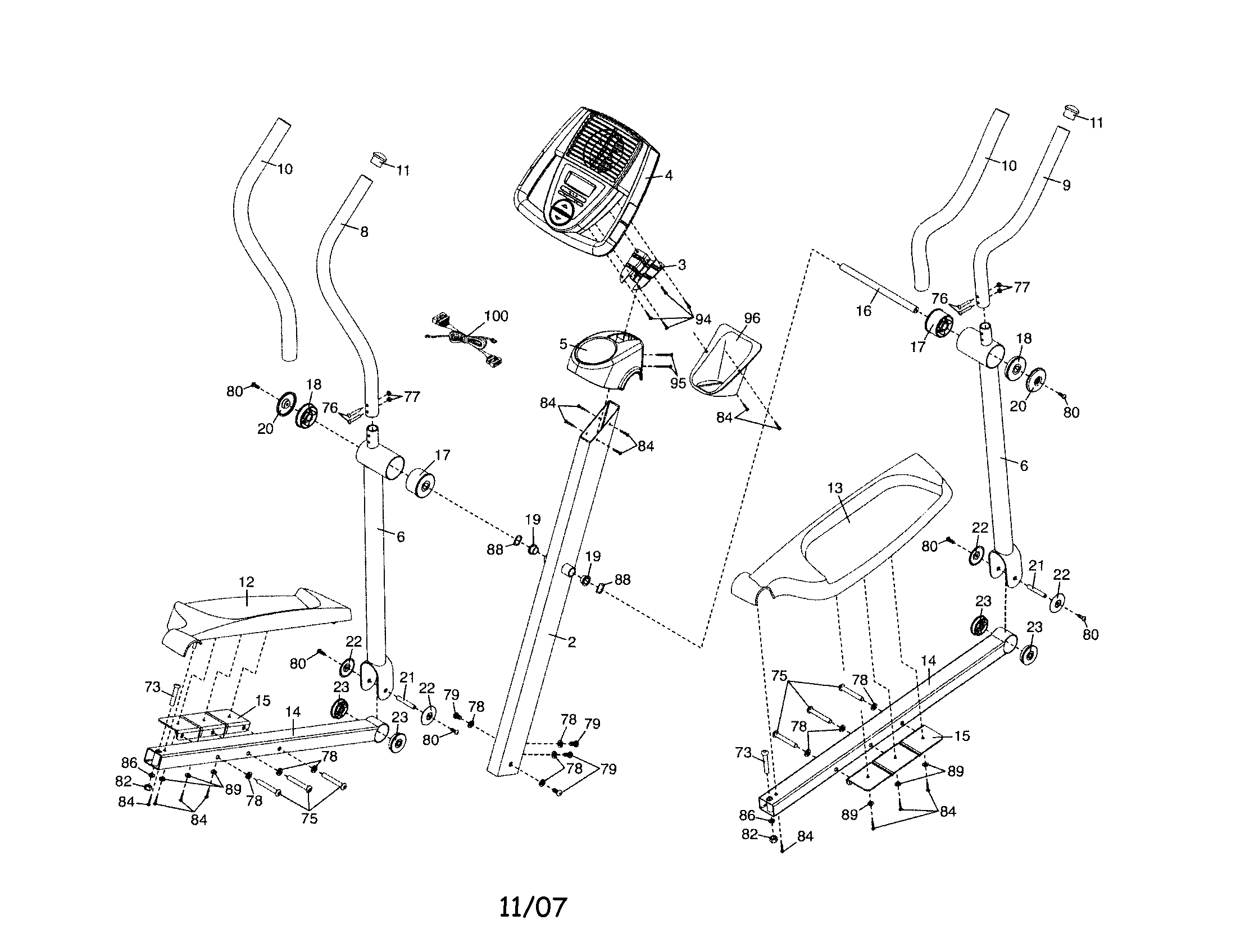 Proform 831237430 console/uprights/pedals diagram