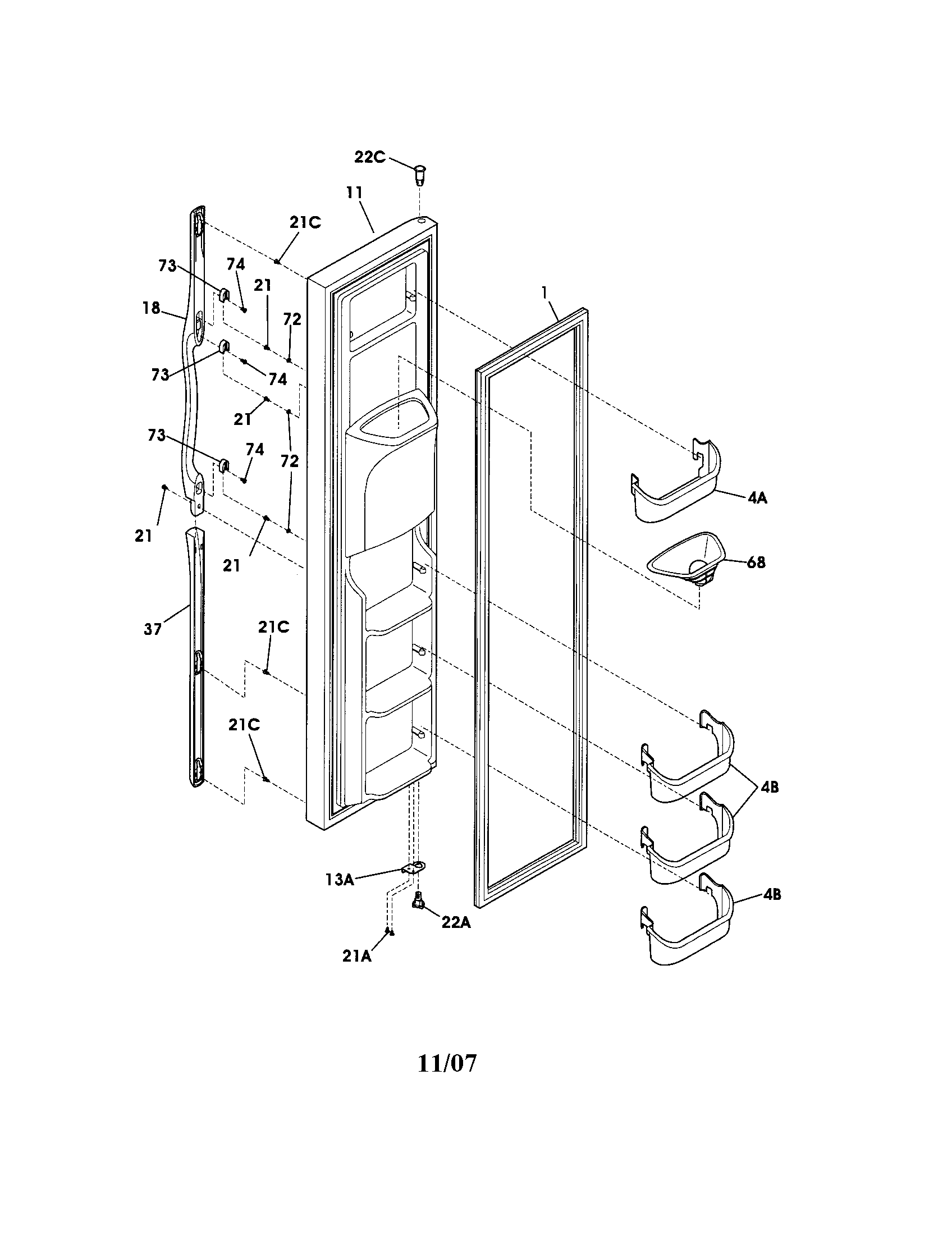 Frigidaire FRS26KF6EMA freezer door diagram