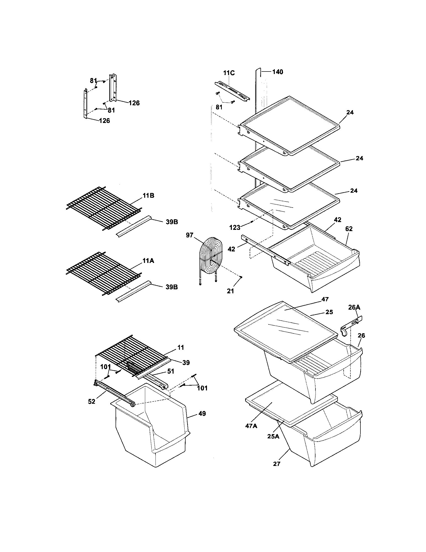 Frigidaire FRS26KF6EMA shelves diagram