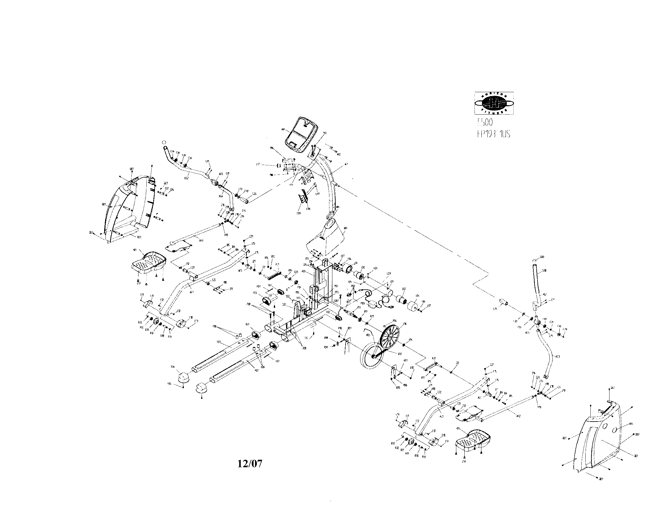 Horizon E500 elliptical diagram