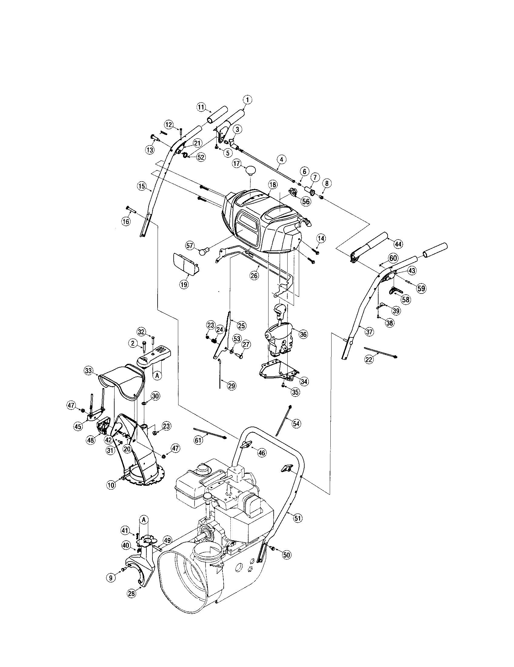 MTD 31AE5HTG799 2007 handles/lower chute diagram