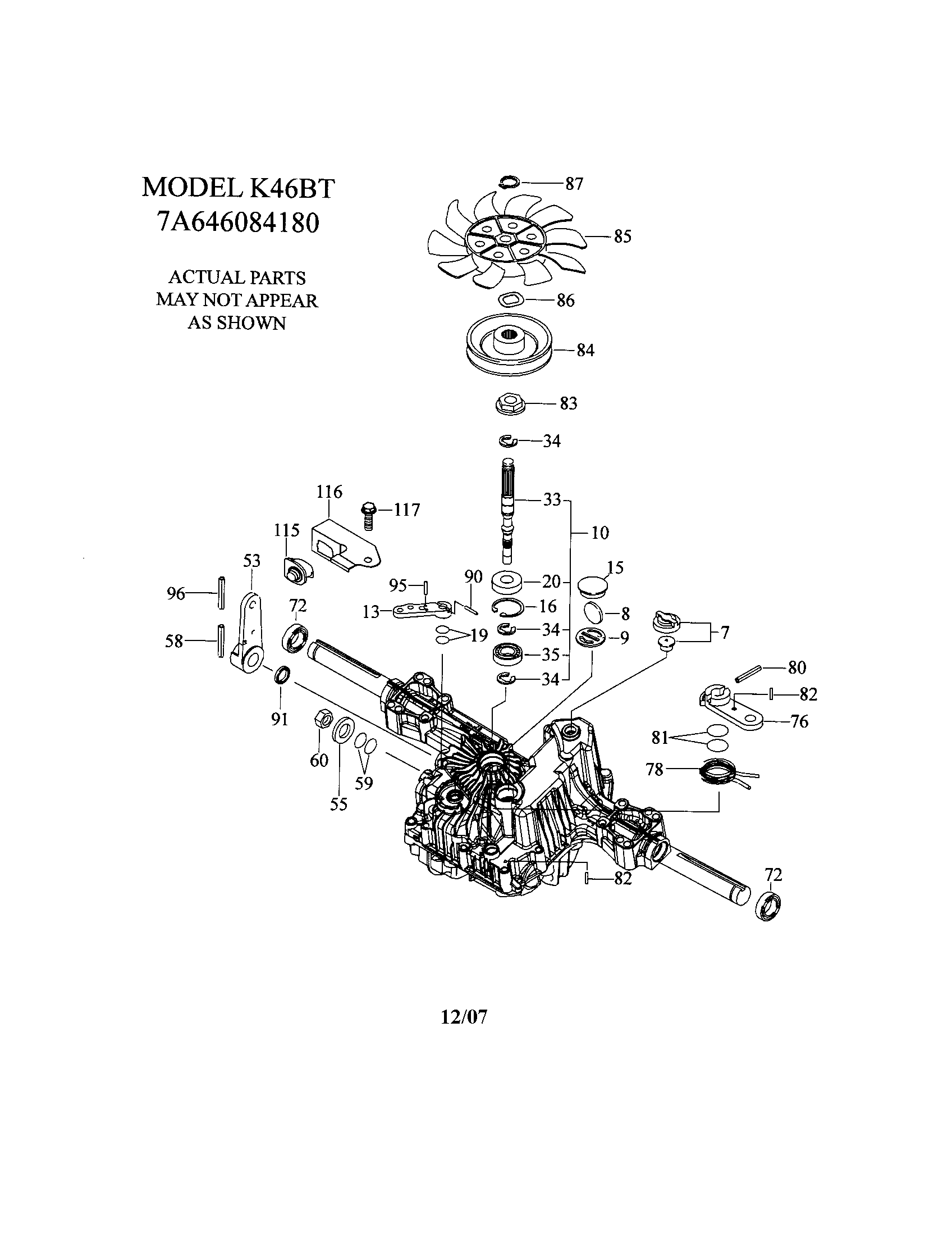 Craftsman 917288582 transaxle-k46bt diagram