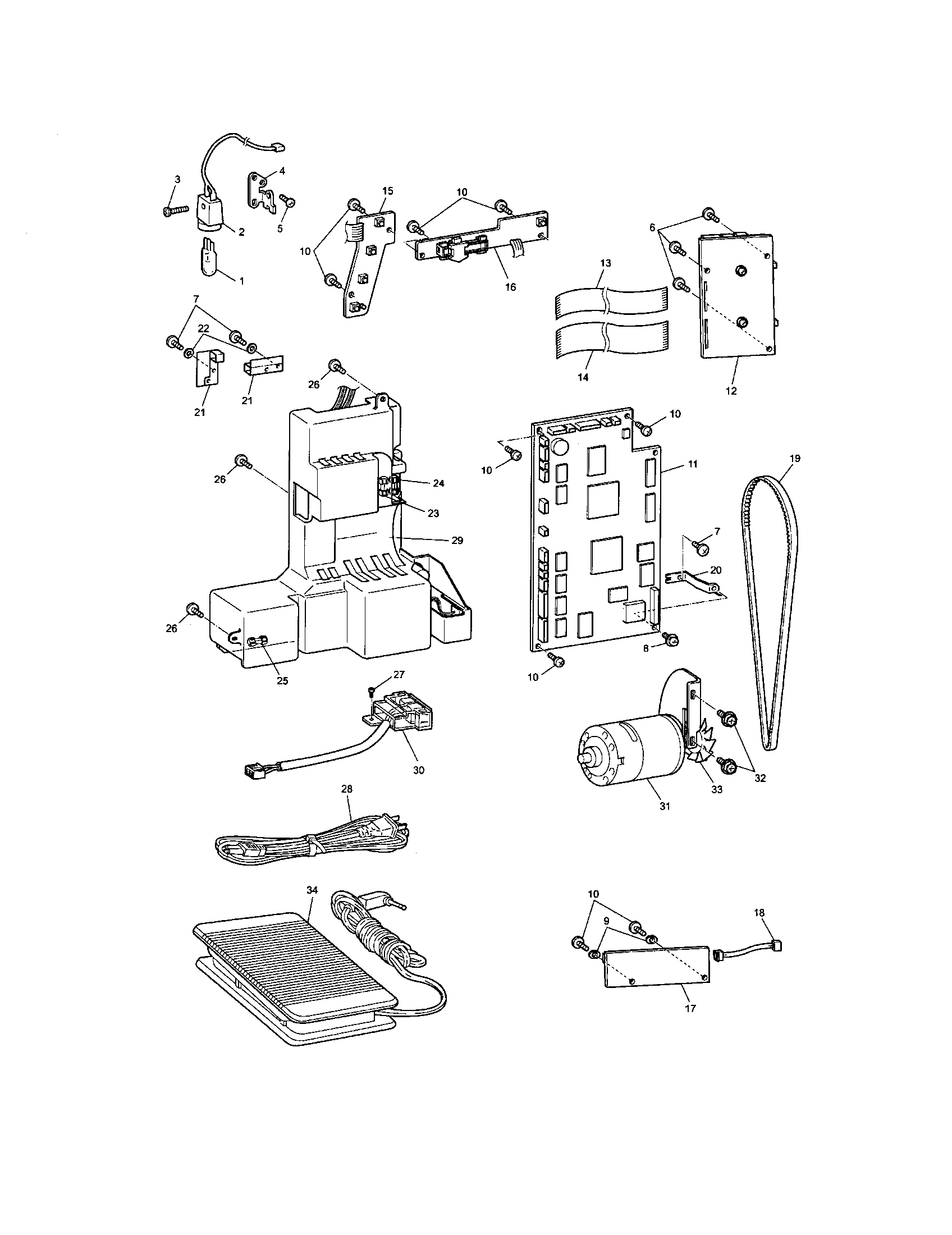 Brother ULT2003D lamp/main pc board/motor unit diagram