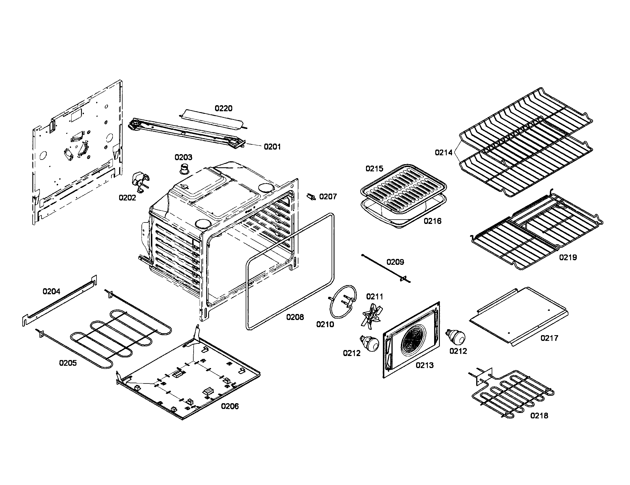 Bosch HEI7032U/01 cabinet/burners/racks diagram