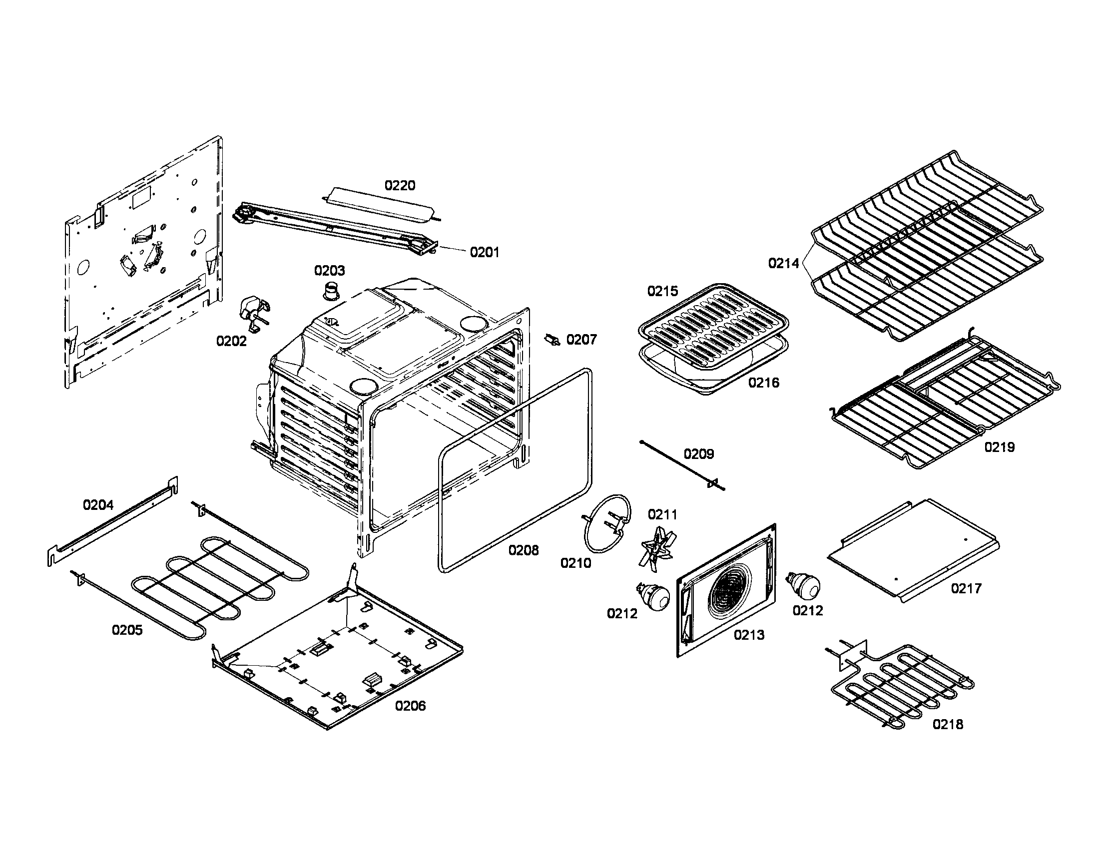 Bosch HEI7032U/03 cabinet/burner/racks diagram
