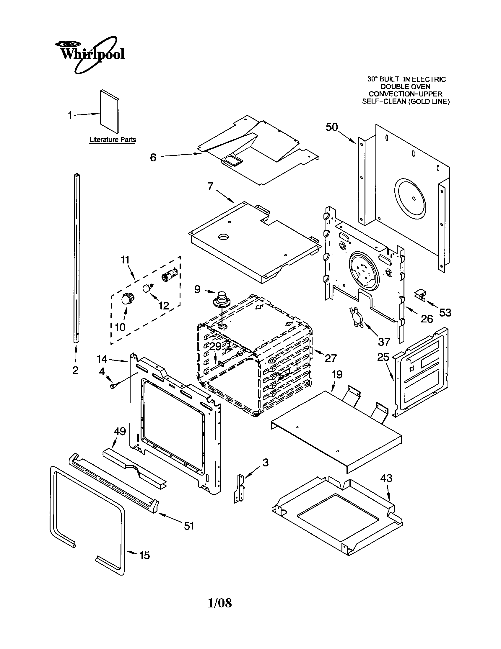 Whirlpool GBD307PDT2 lower oven diagram