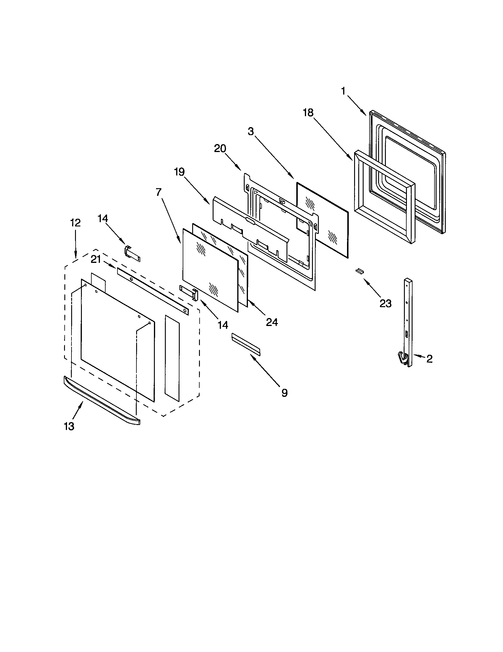 Whirlpool GBD307PDT2 oven door diagram