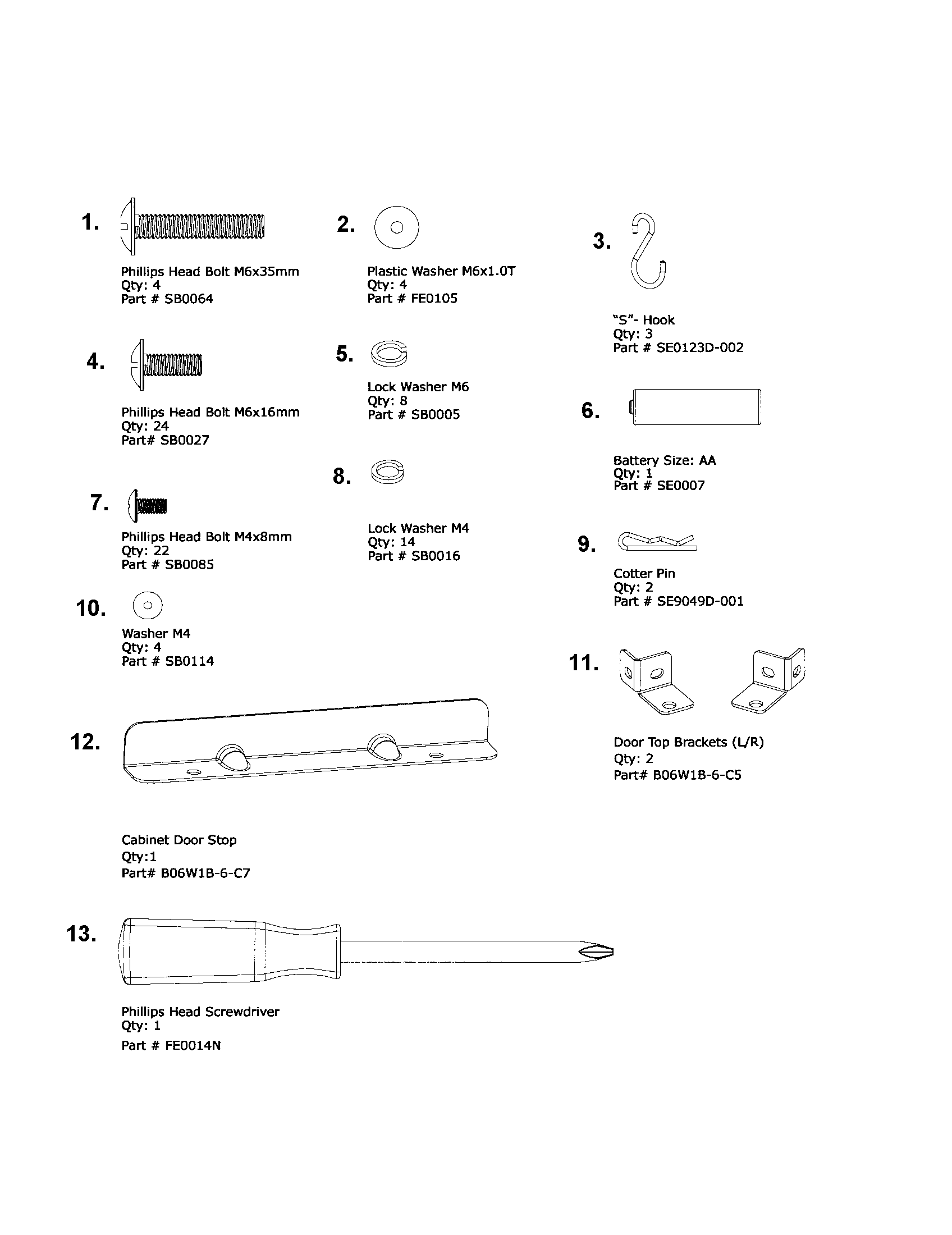 Kenmore 640-787678-119 hardware pack diagram