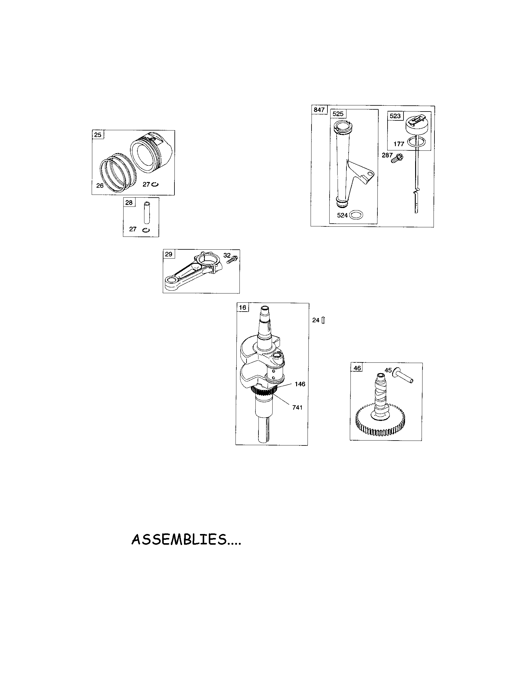Snapper LT23460 crankshaft/piston/dipstick diagram