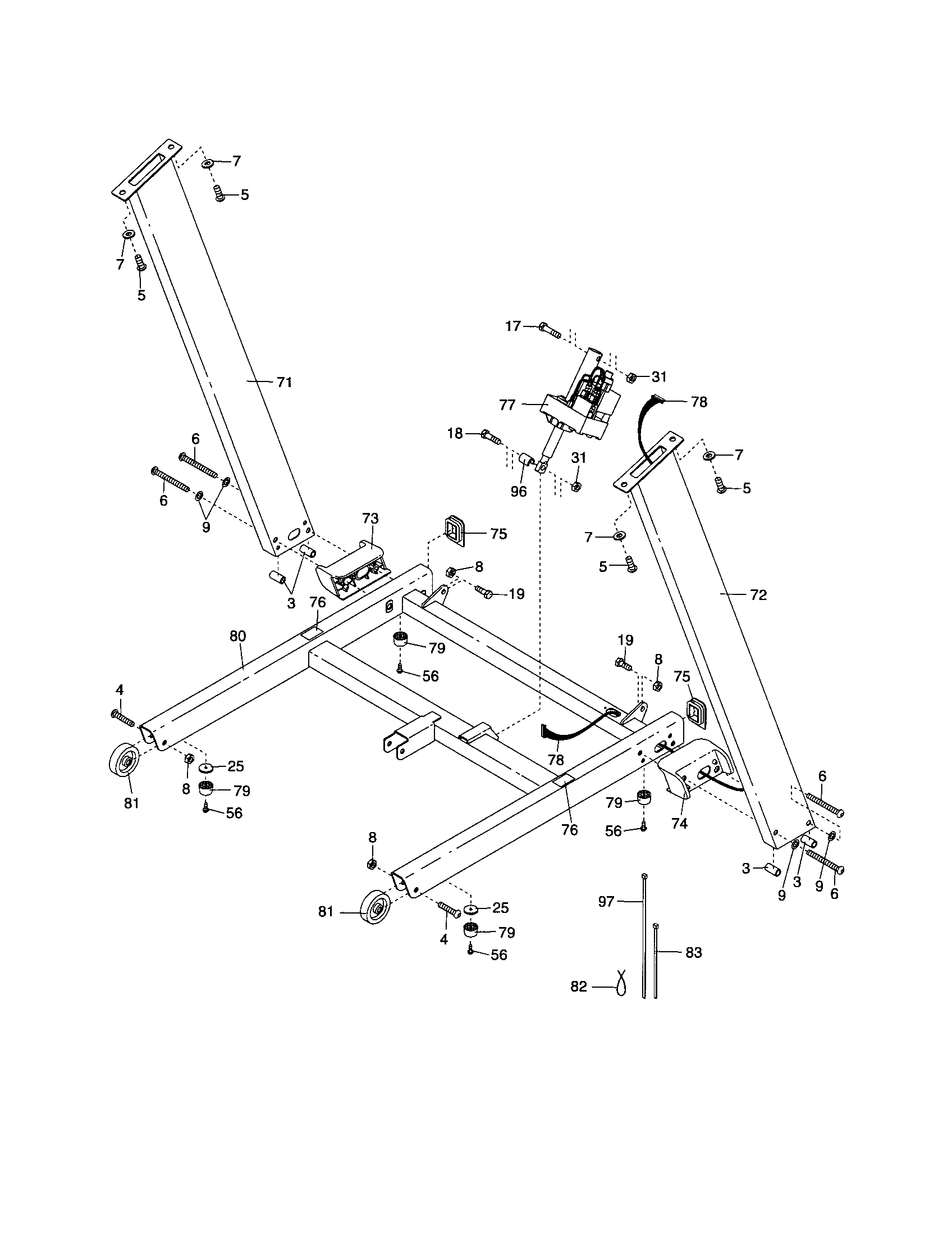 Proform 831247456 uprights/incline motor/base diagram