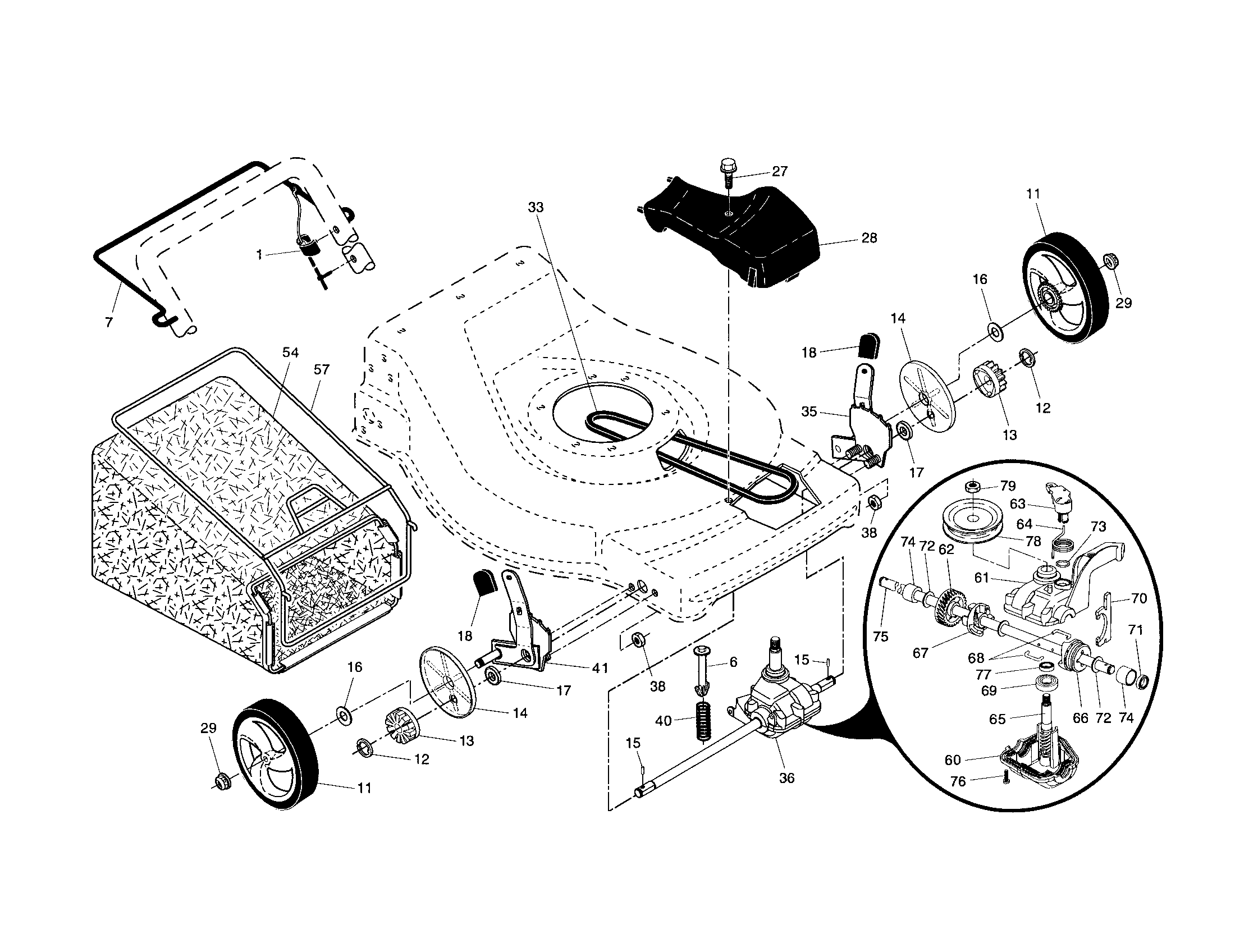 Craftsman 917376676 drive control/gear case/wheels diagram