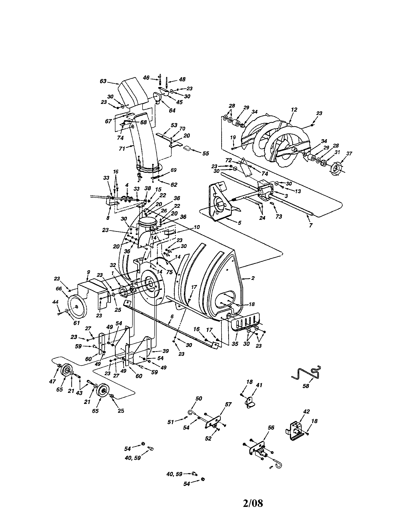 Craftsman 486248381 housing/spiral/gear/chute diagram