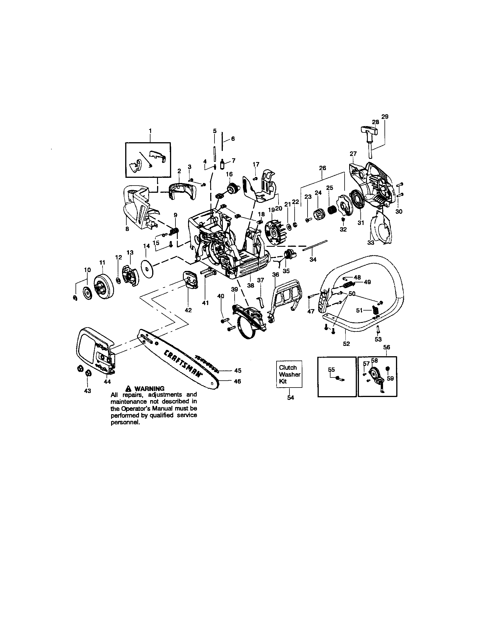 Craftsman 358350821 chassis/bar/chain diagram