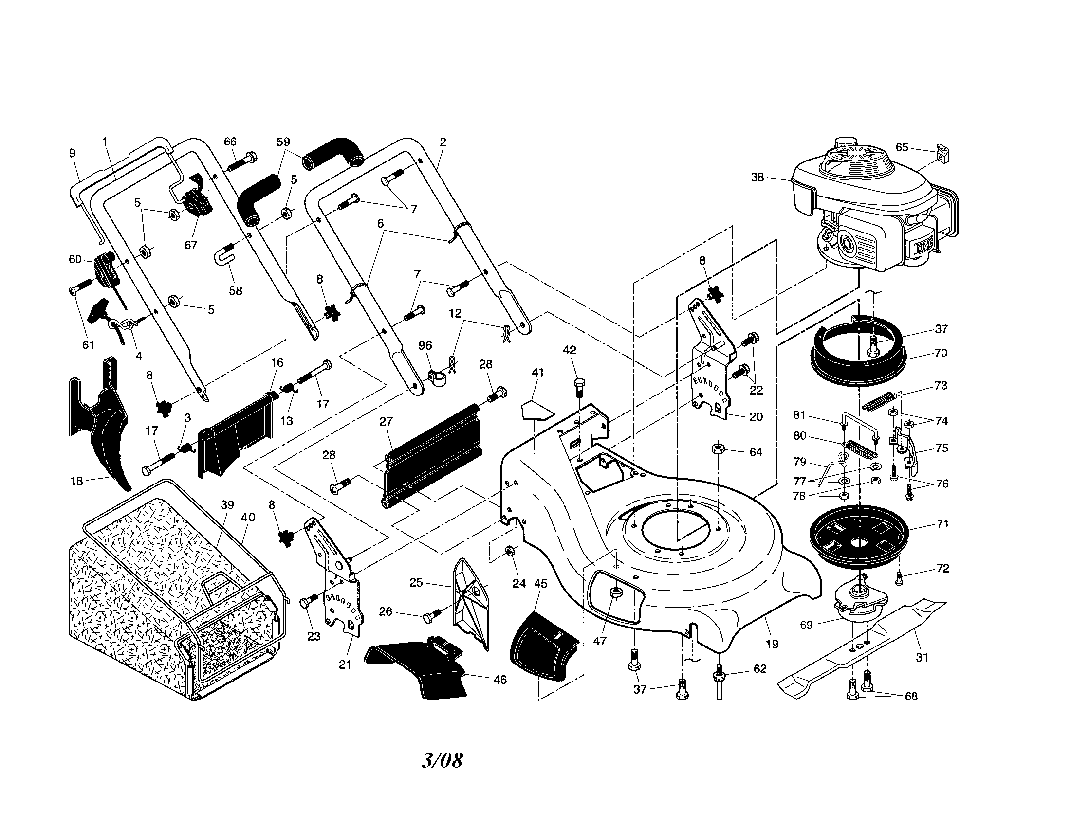Craftsman 917377042 engine/housing/handle diagram